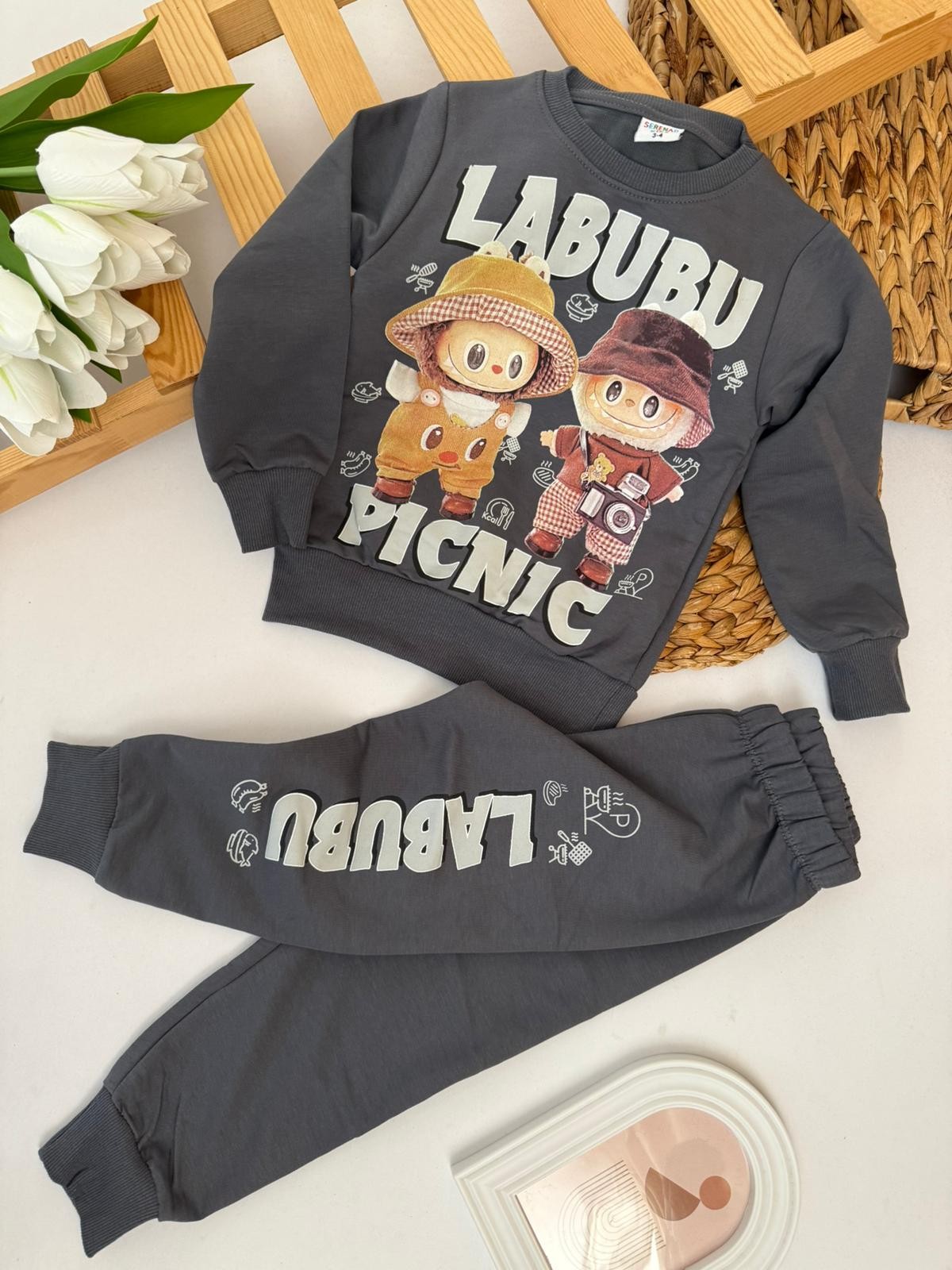 Erkek Çocuk Antrasit Labubu 2'li Takım