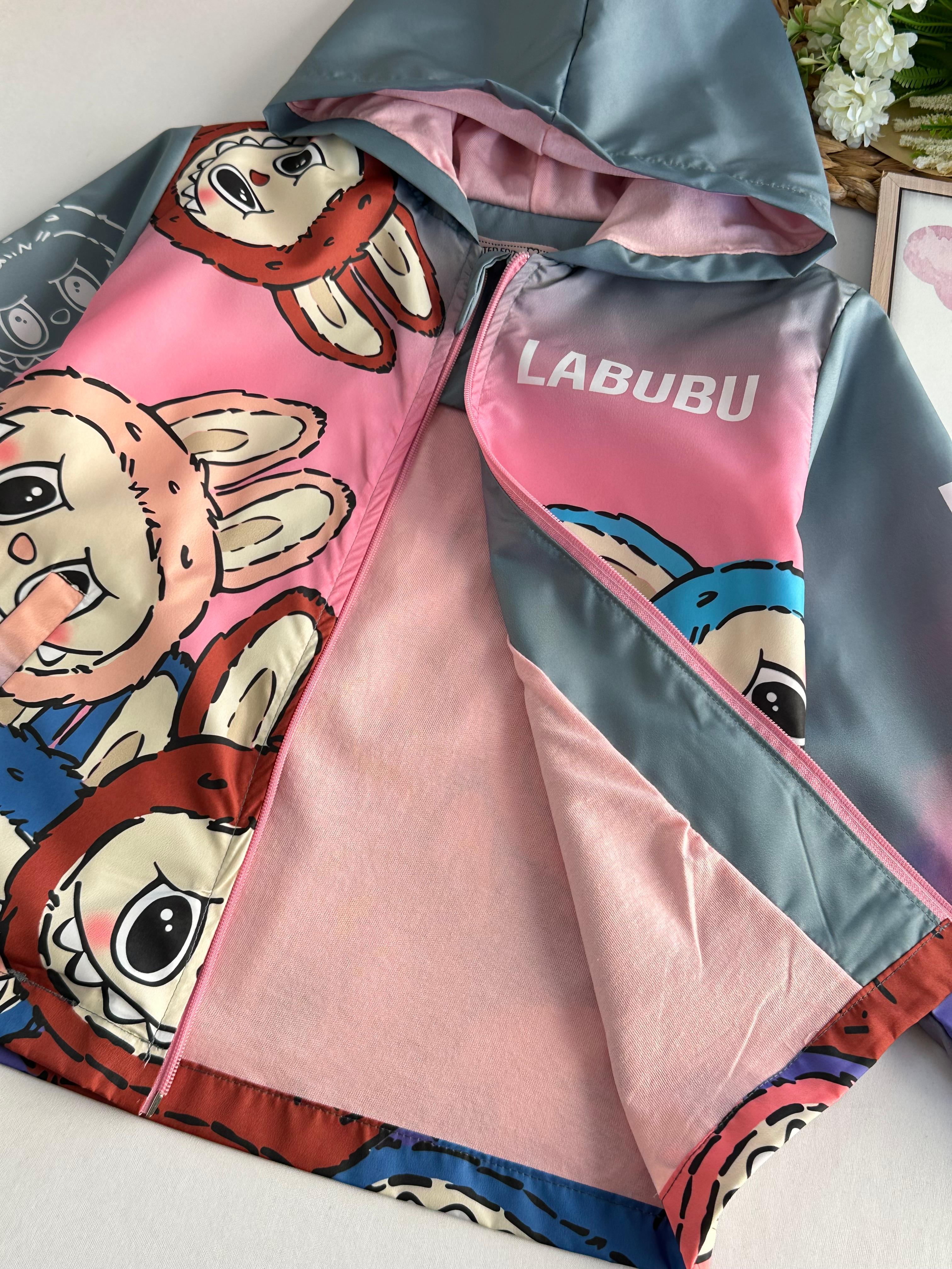 Kız Çocuk Gri Labubu Yağmurluk