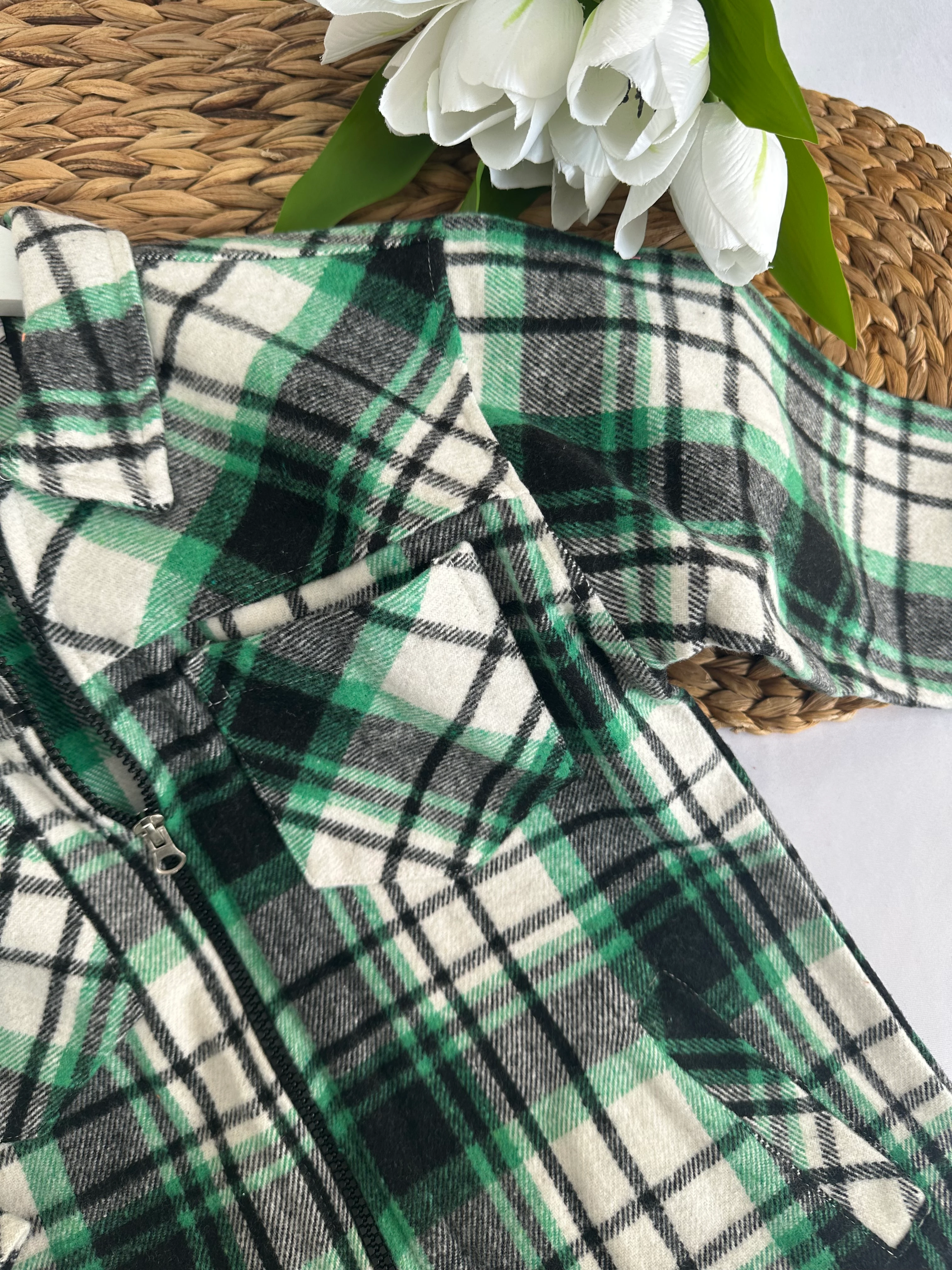 Kız Çocuk Koyu Yeşil Ekose Desenli Oduncu Gömlek