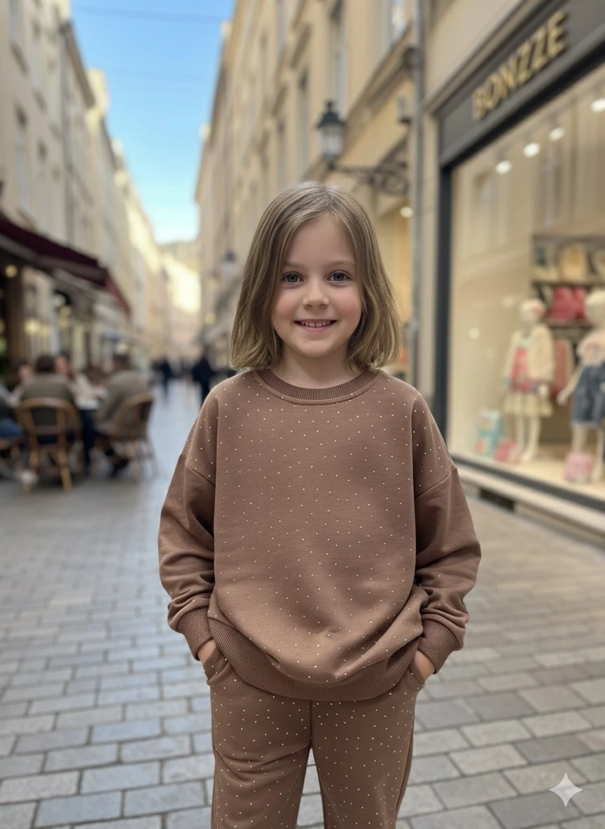 Kız Çocuk Kahverengi Taşlı Alt-Üst Takım