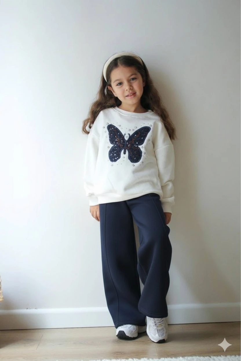 Kız Çocuk Lacivert Kelebek Alt-Üst Takım