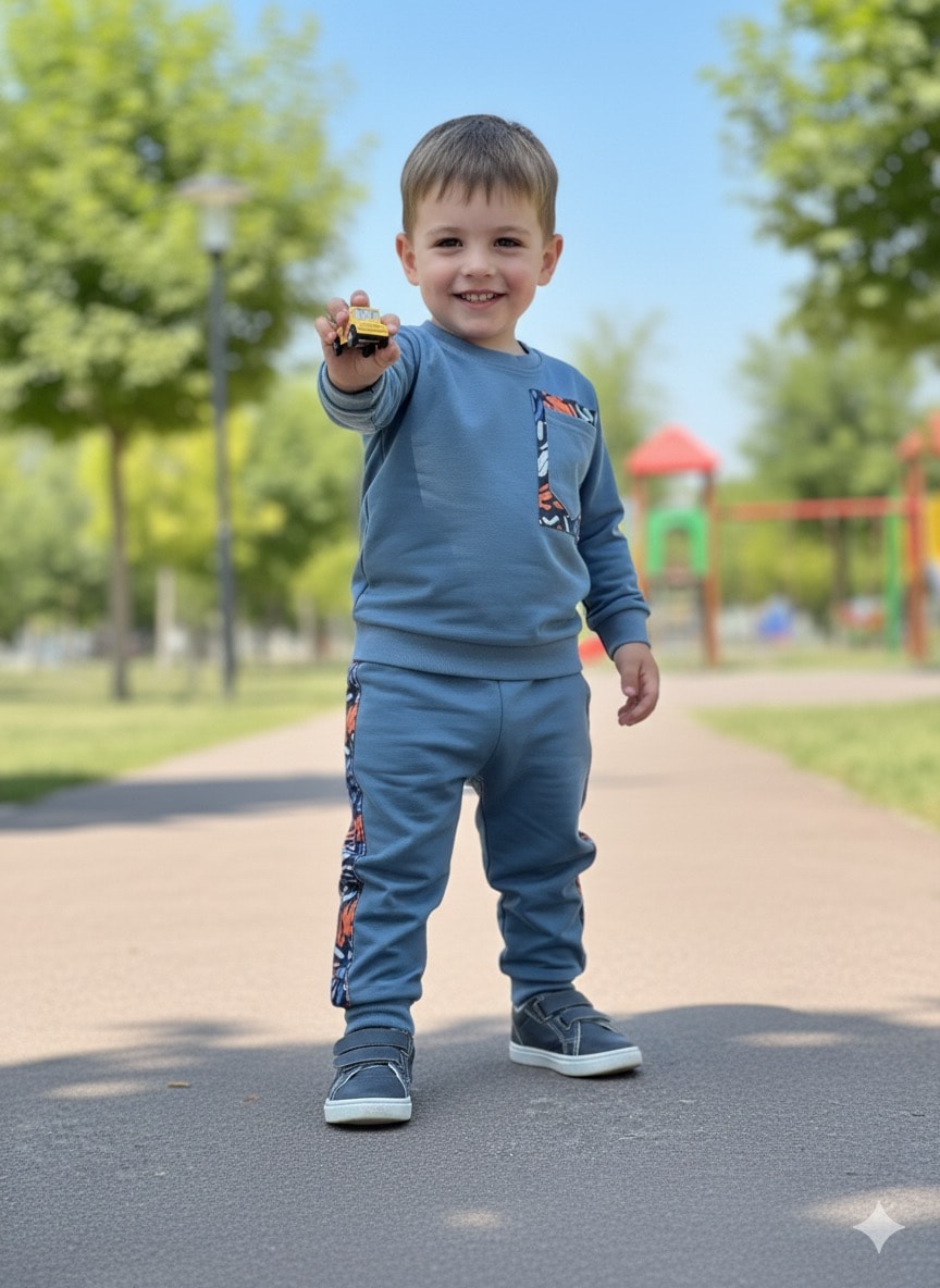 Erkek Çocuk Antrasit Cep Detaylı Takım