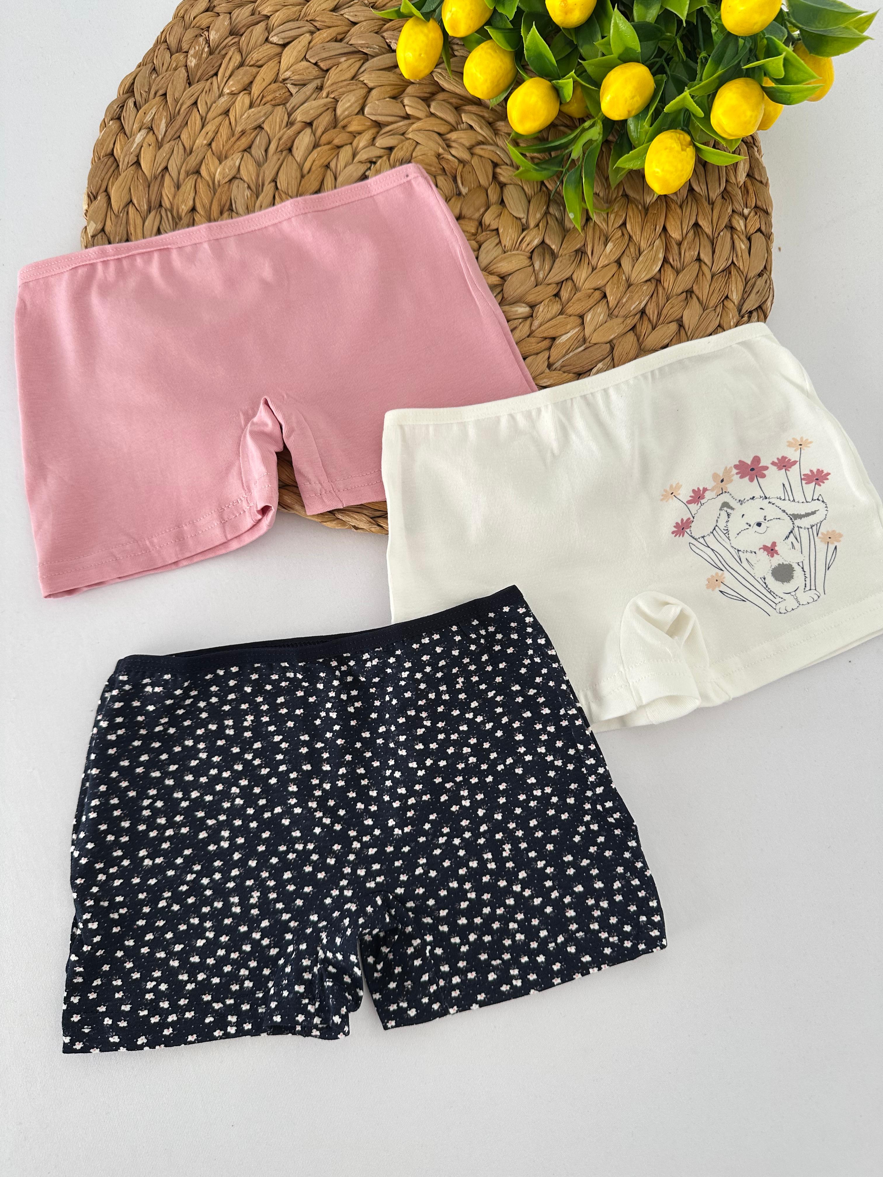 Kız Çocuk Çiçekli Tavşancık Desenli 3’lü Boxer Set
