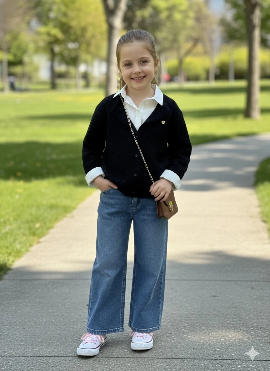 Kız Çocuk Siyah Hırka ve Çantalı 4'lü Takım