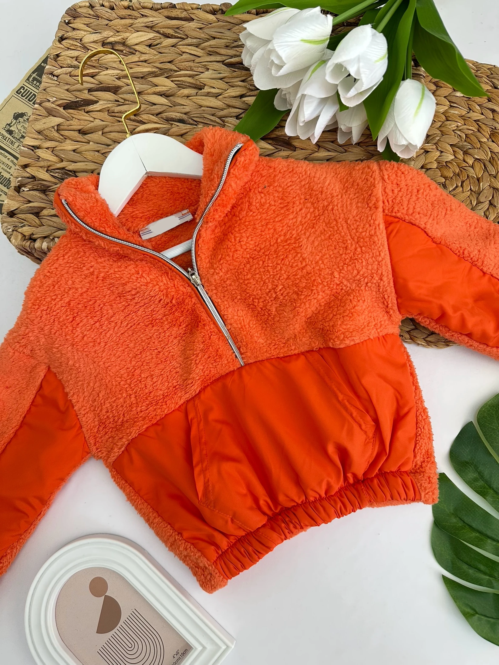 Kız Çocuk Turuncu Peluş Fermuarlı Sweat