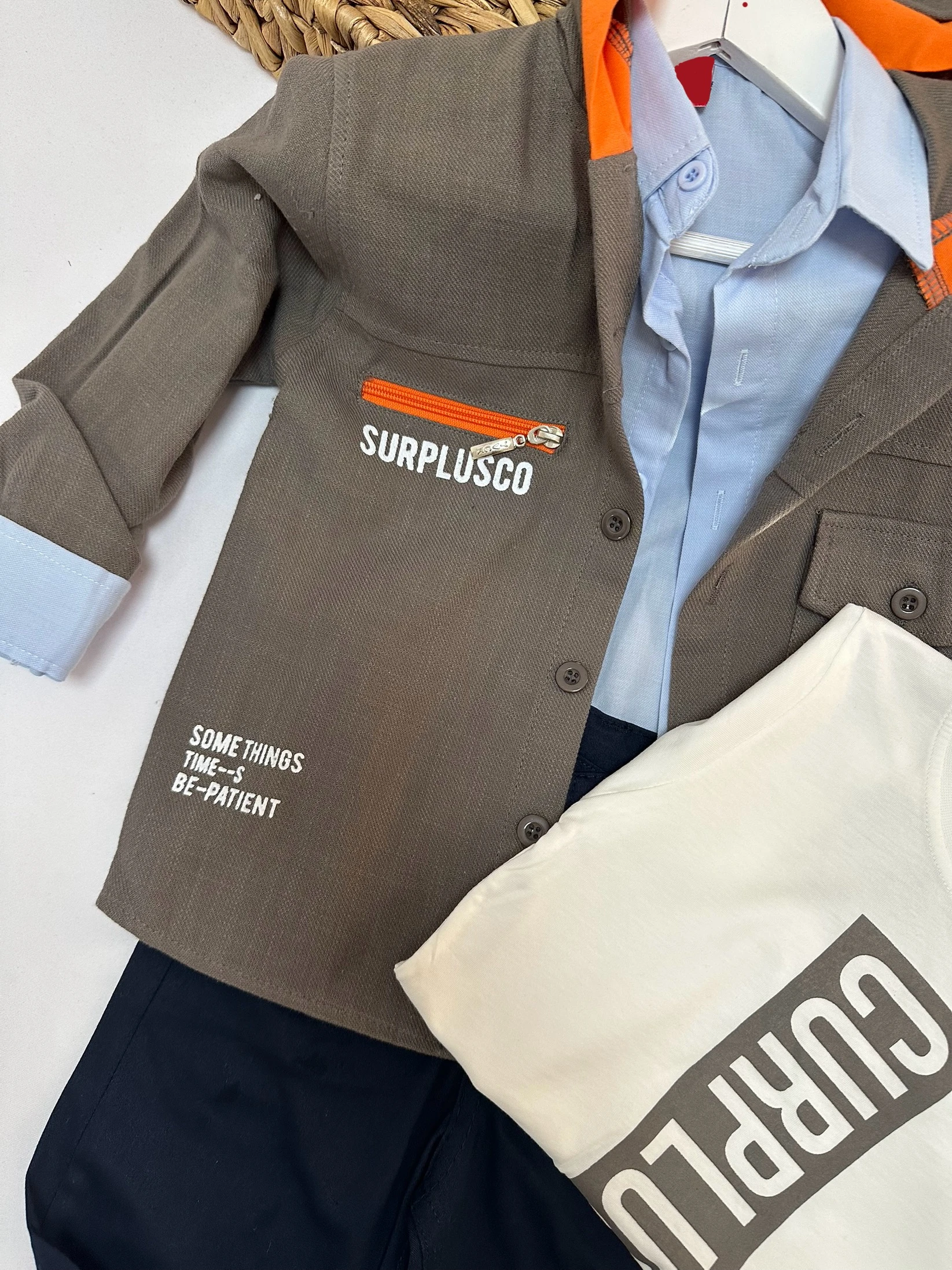 Erkek Çocuk Antrasit Turuncu Ceket Kot Pantolon CurPlus 4'lü Takım