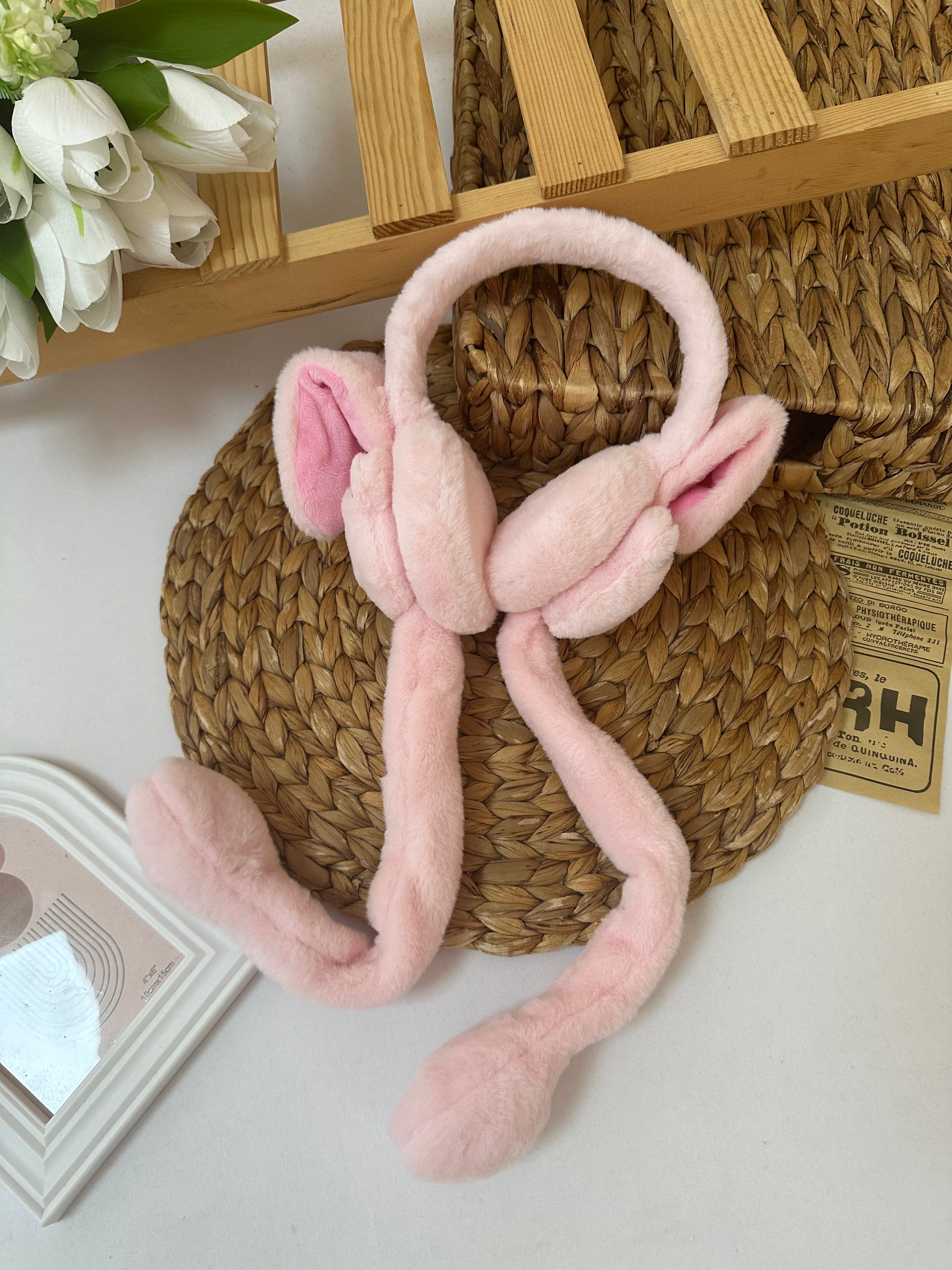 Kız Çocuk Pembe  Hareketli Peluş Kulaklık