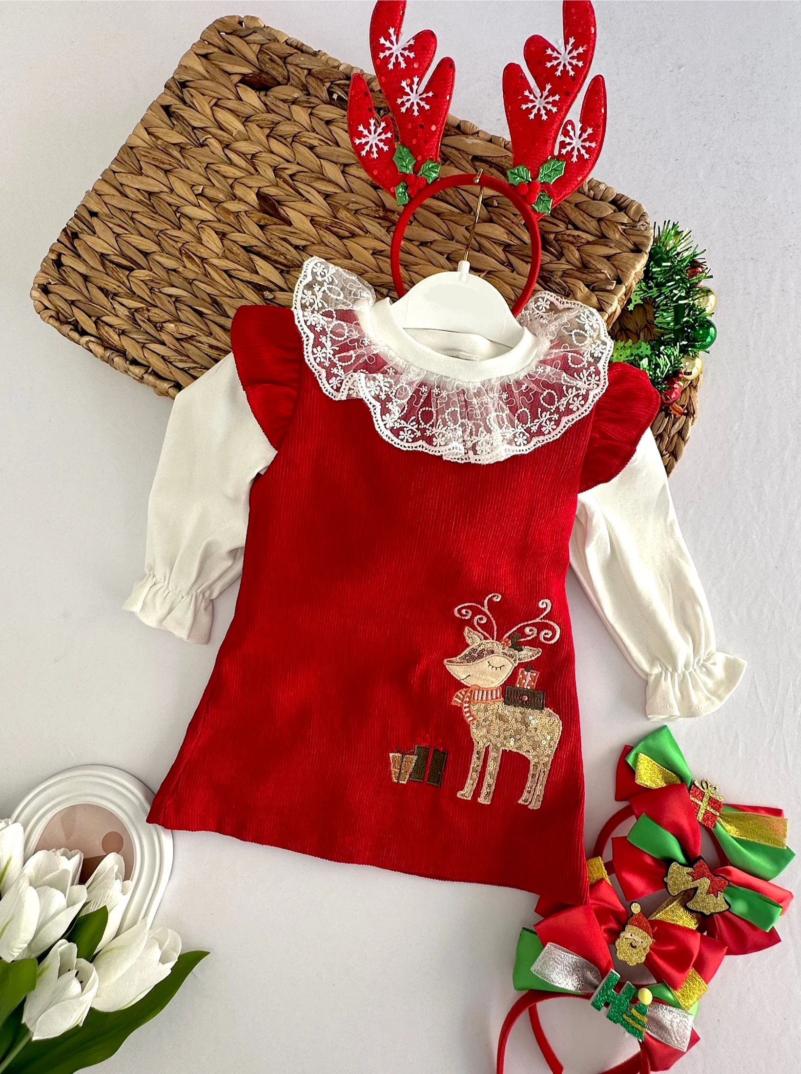 Kız Çocuk Kırmızı Yılbaşı Elbisesi