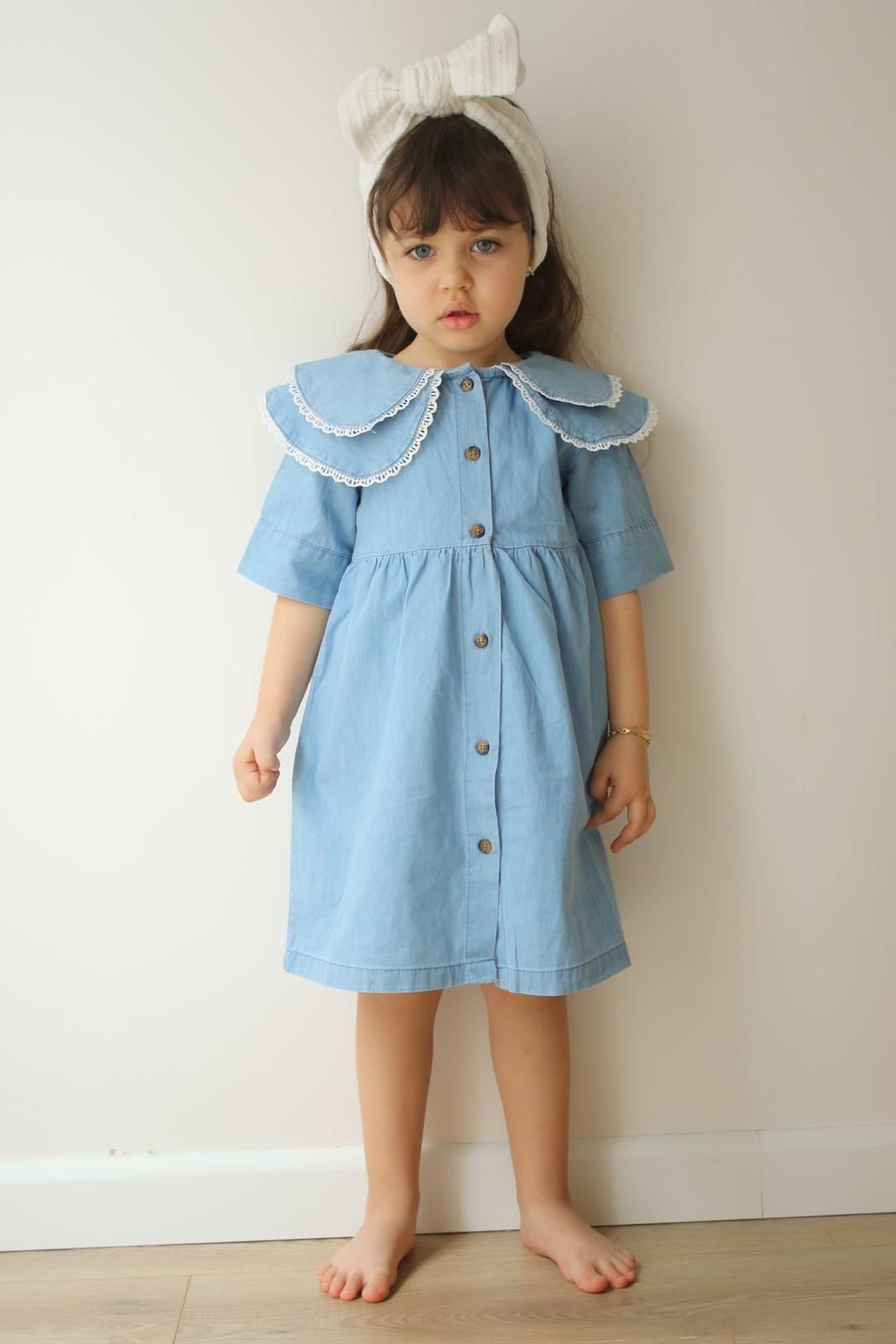Kız Çocuk Mavi Bebe Yaka Kot Elbise