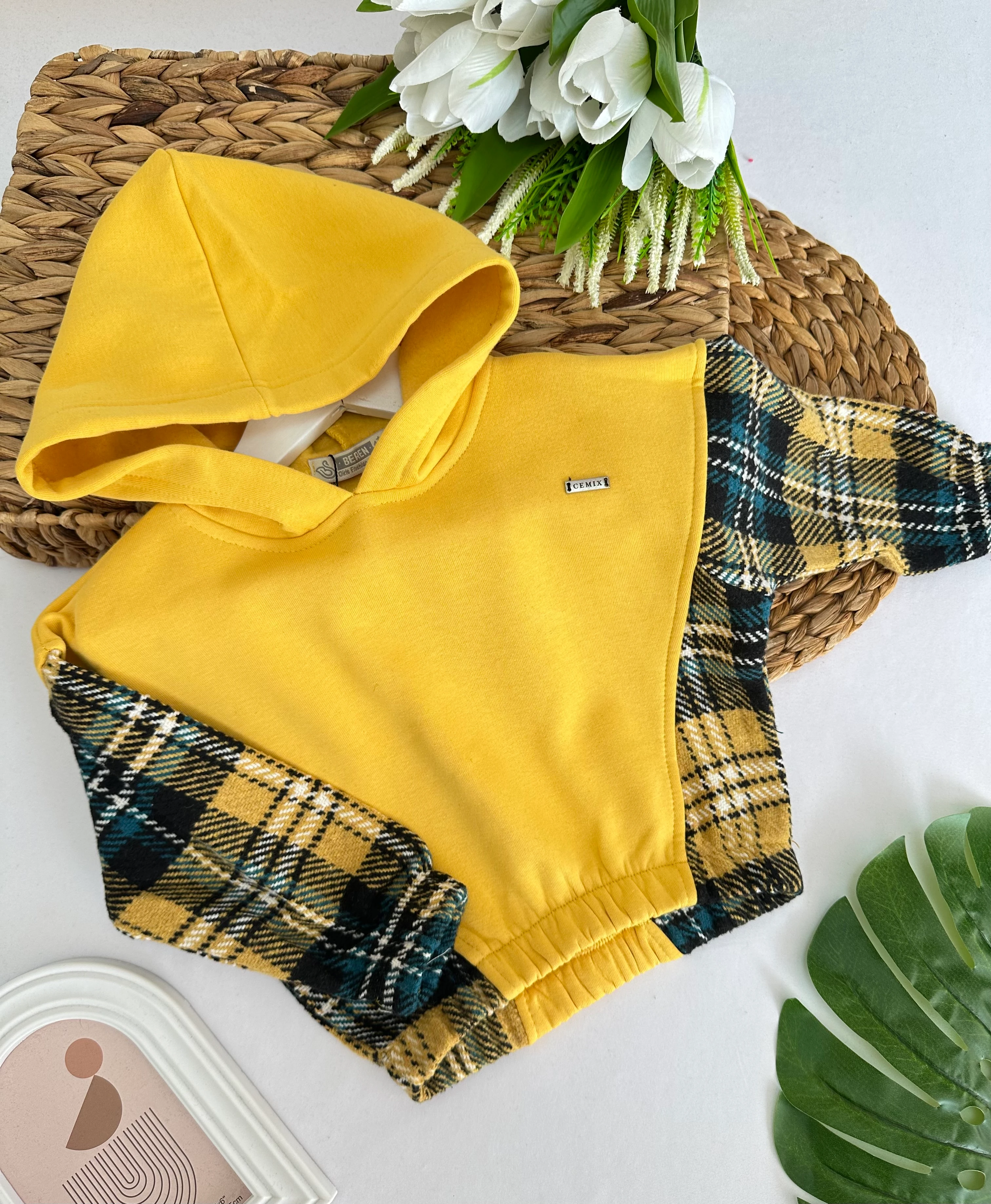 Kız Çocuk Sarı Yanları Ekose Sweat