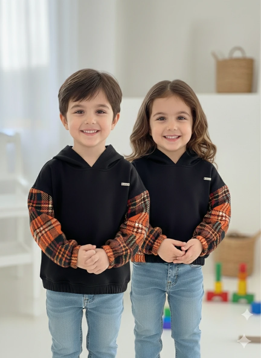 Çocuk Siyah Yanları Ekose Sweat