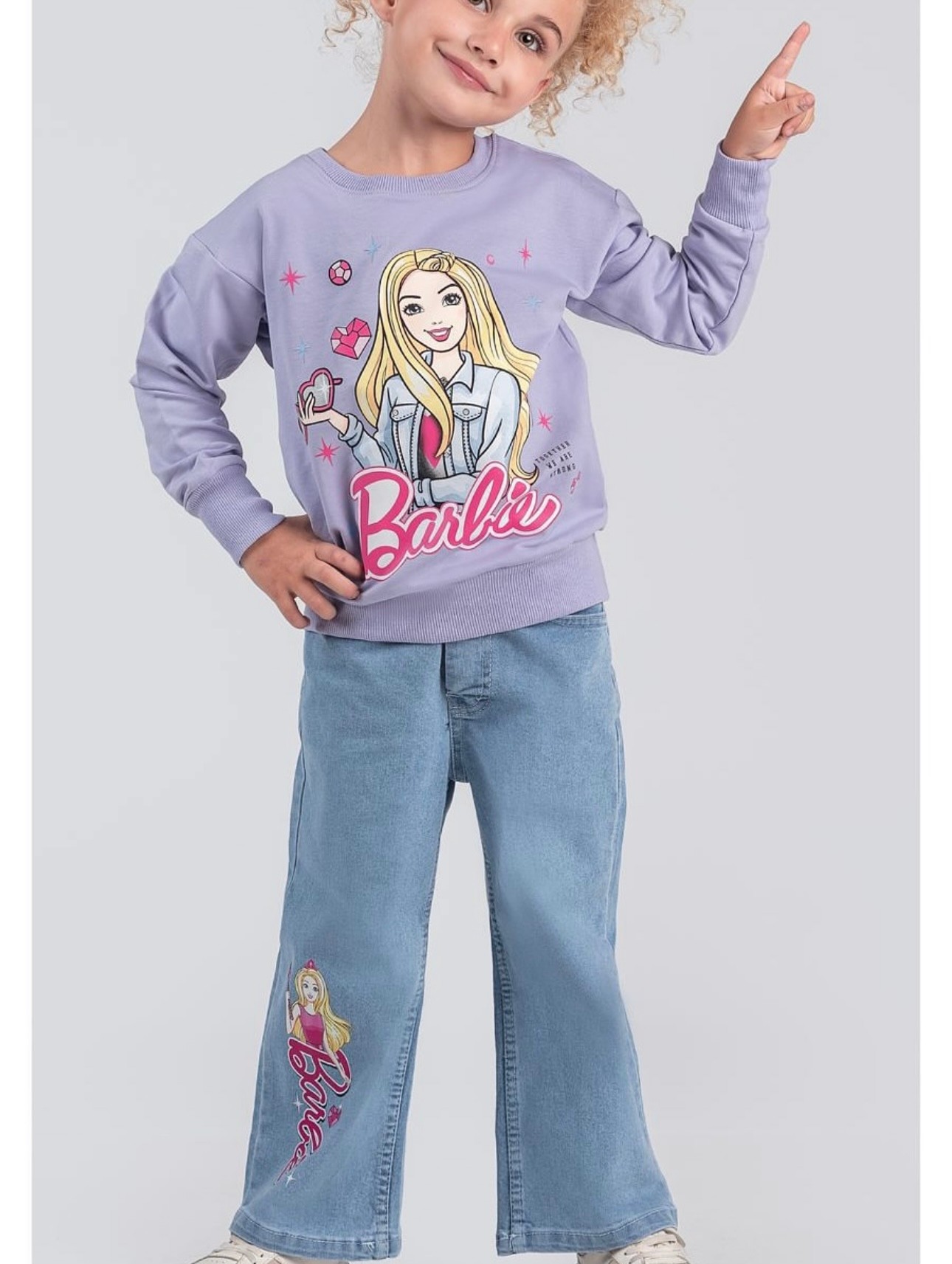 Kız Çocuk Lila Barbie Kot Pantolon Sweat 2’li Takım 