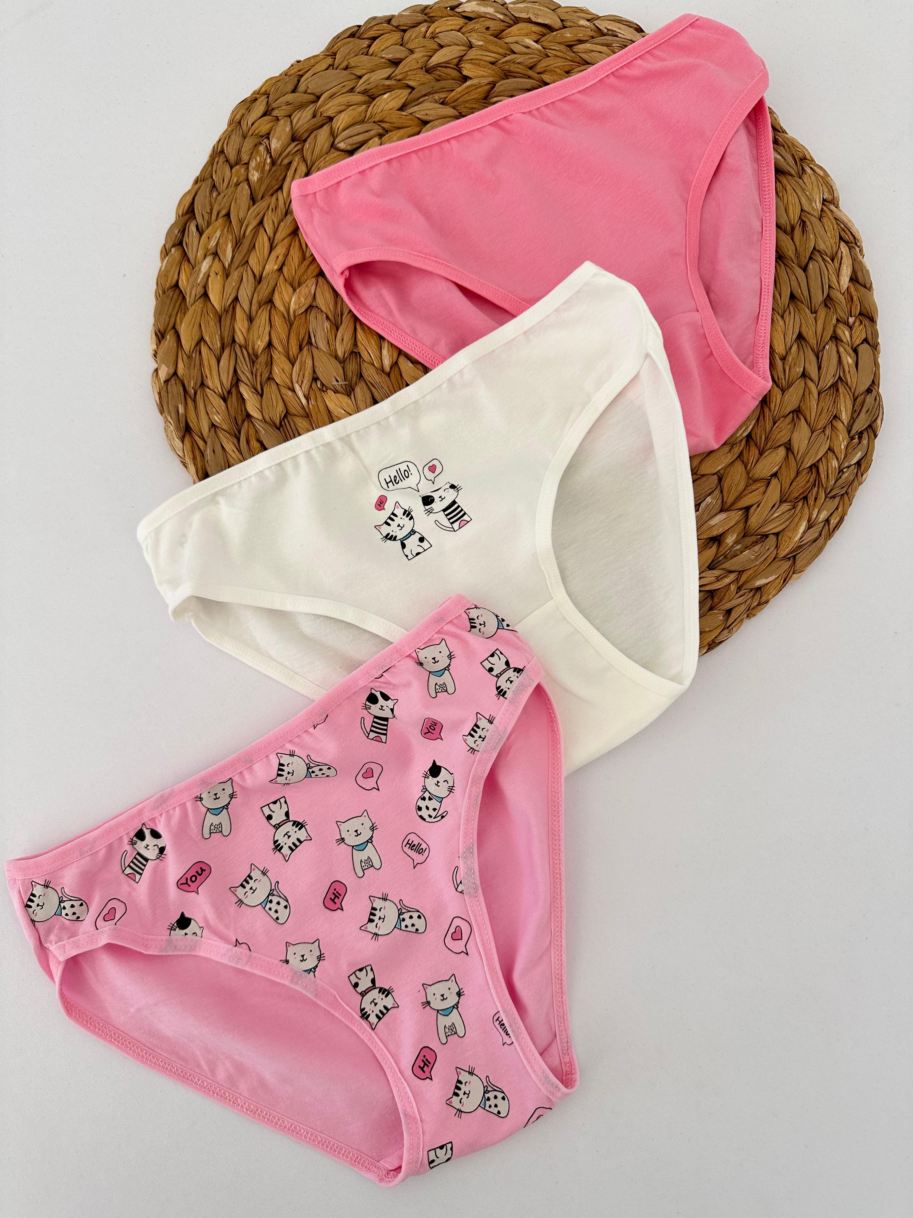 Kız Çocuk Pembe Kedicik Desenli 3’lü Slip Külot