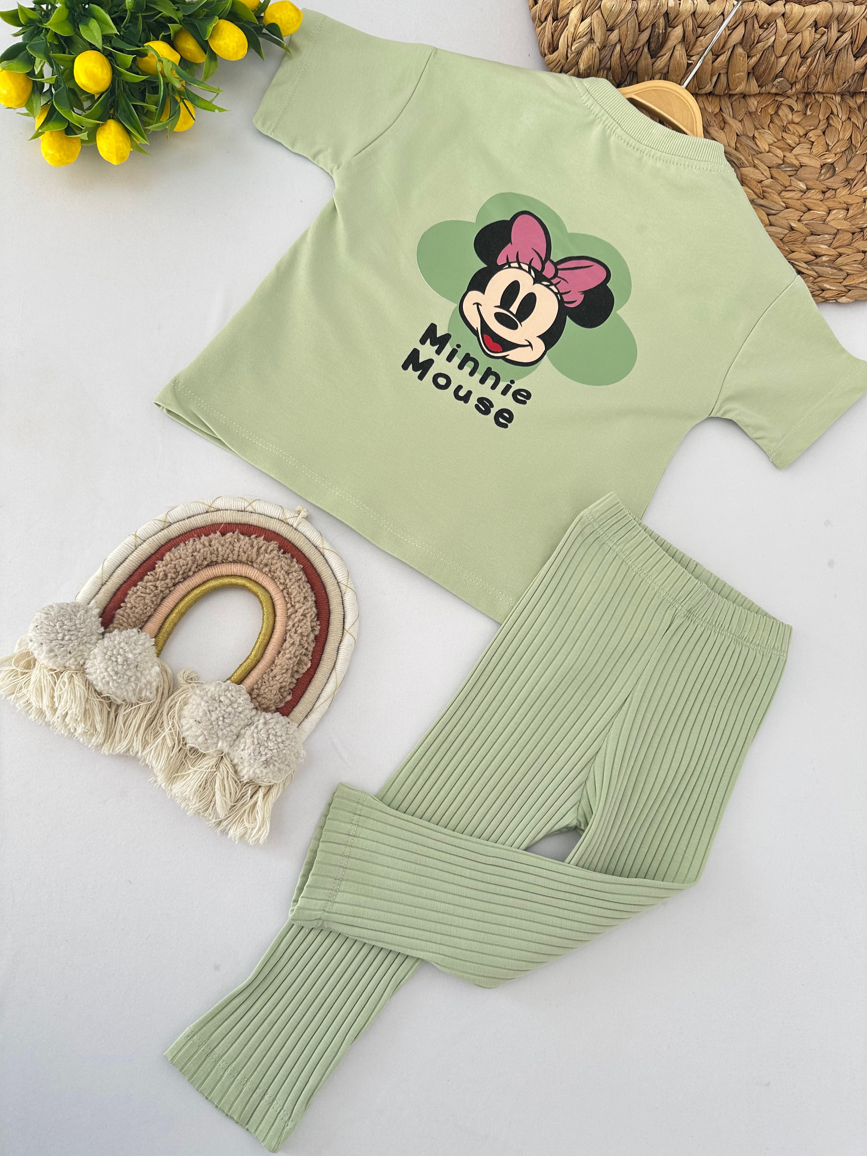 Kız Çocuk Yeşil Taytlı Minnie Takım