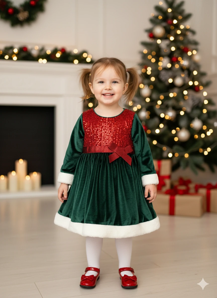 Kız Çocuk Kadife Yılbaşı Elbise