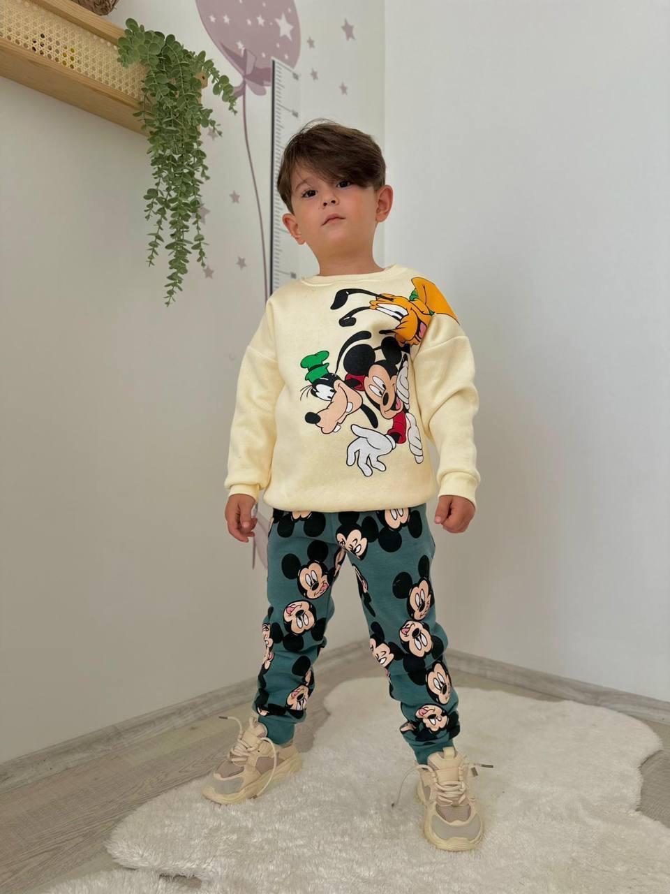 Erkek Çocuk Bej Mickey Gofy Alt-Üst Takım