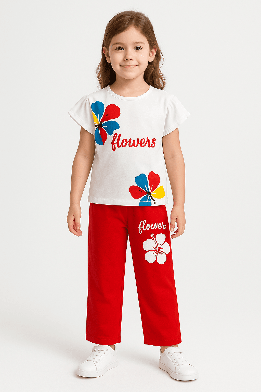 Kız Çocuk Kırmızı Flowers Takım