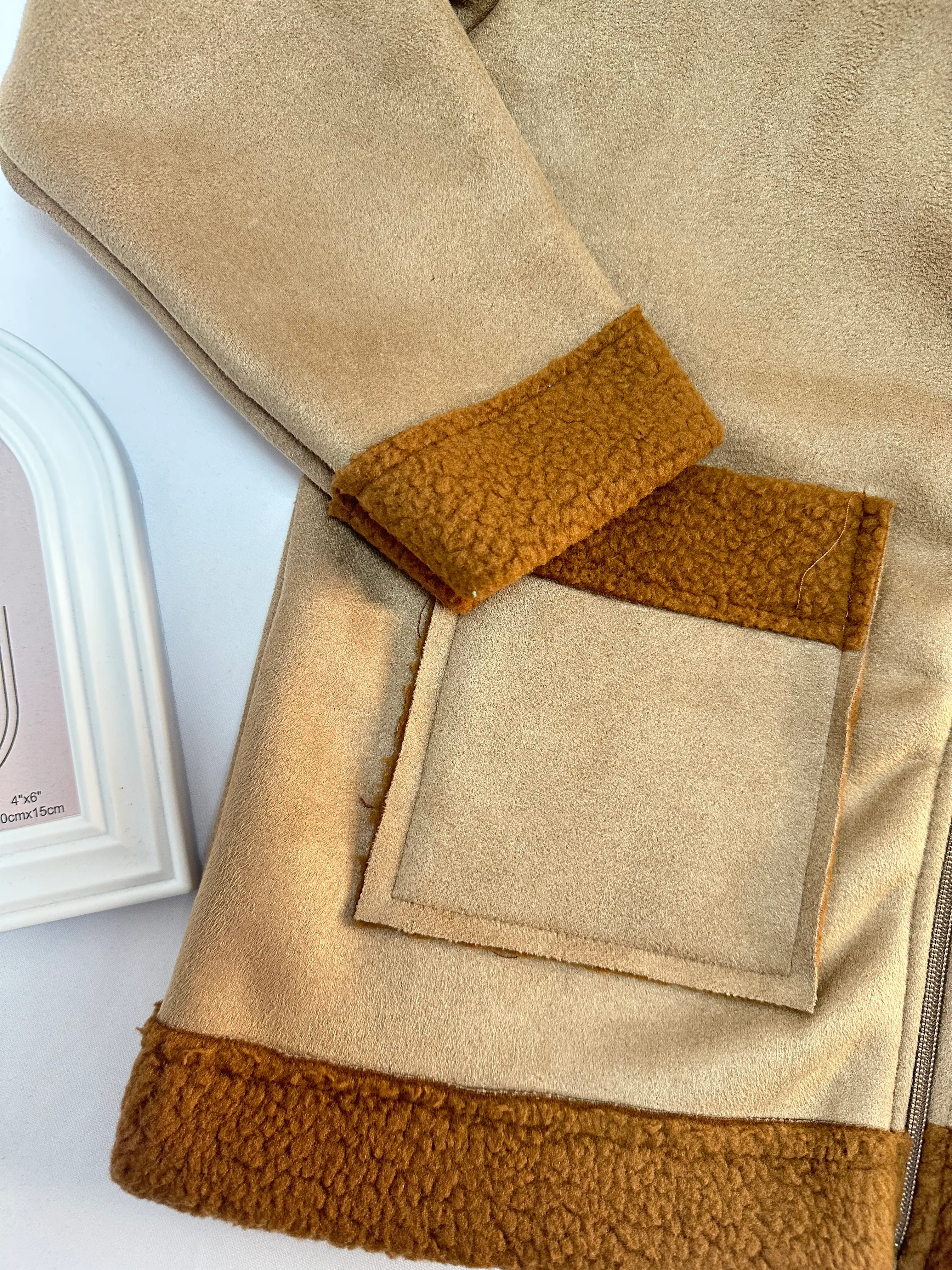 Erkek Çocuk Bej İçi Yünlü Süet Mont