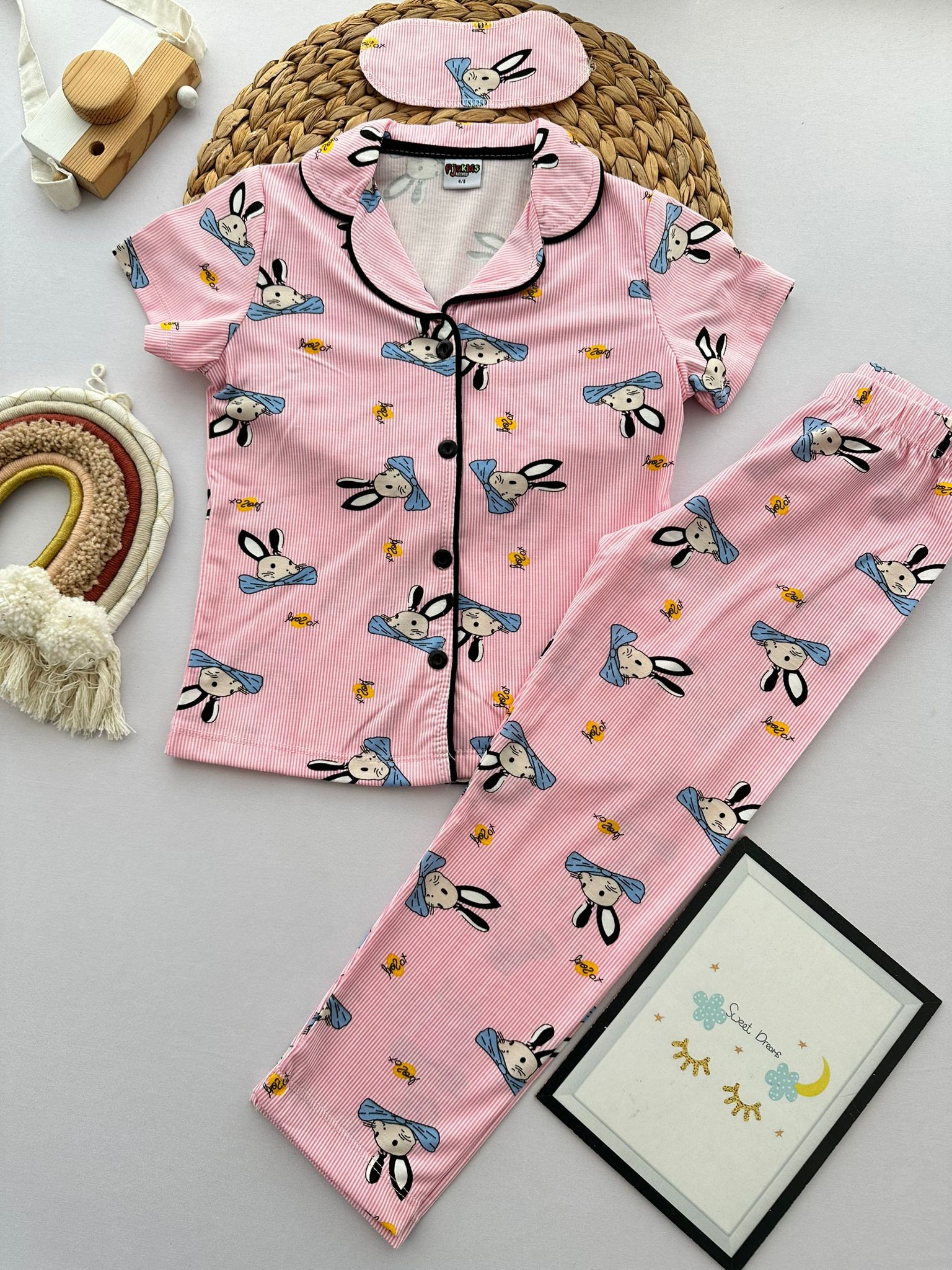 Kız Çocuk Pembe Tavşanlı 3'Lü Pijama Takım