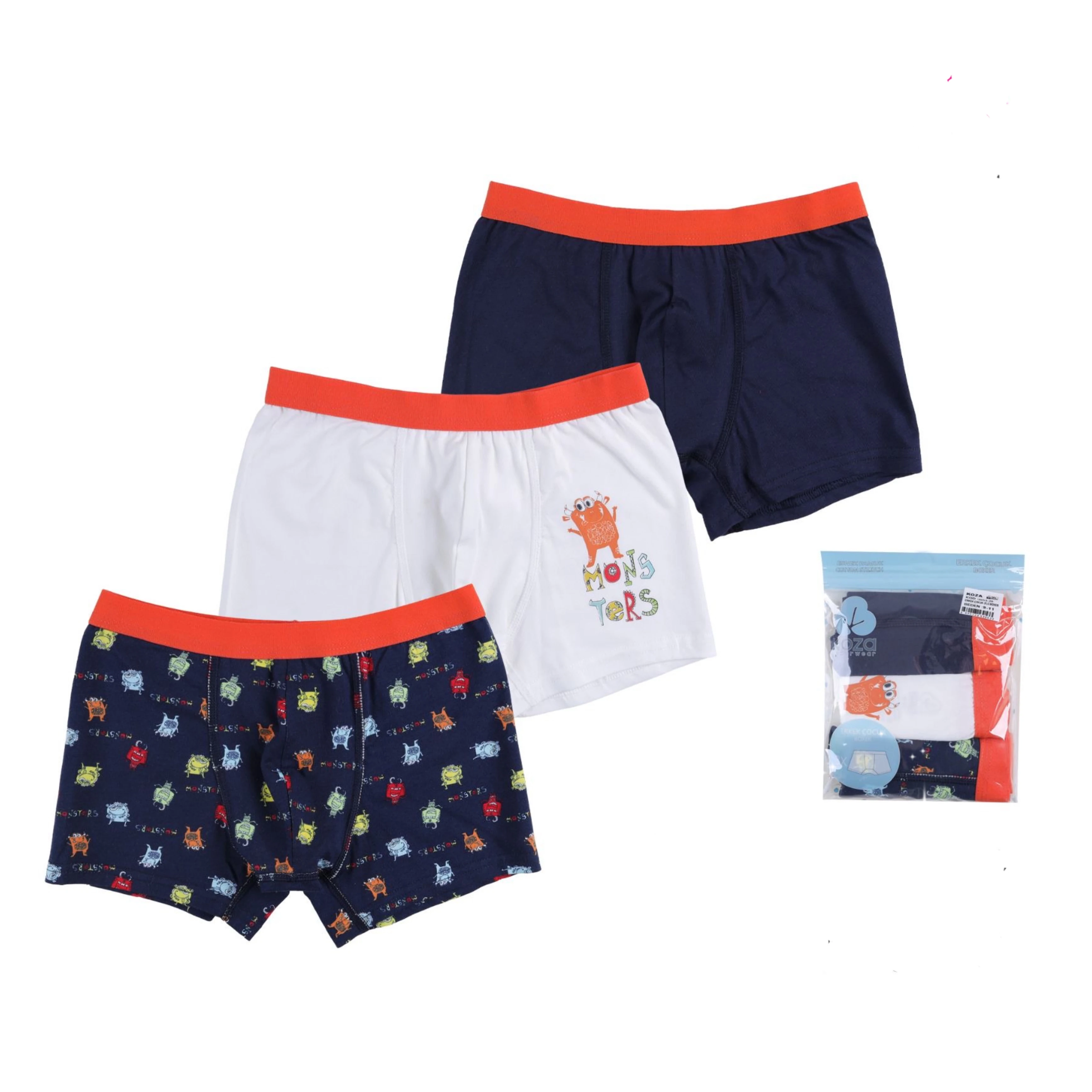 Erkek Çocuk Canavar Desenli  3’lü Boxer Set