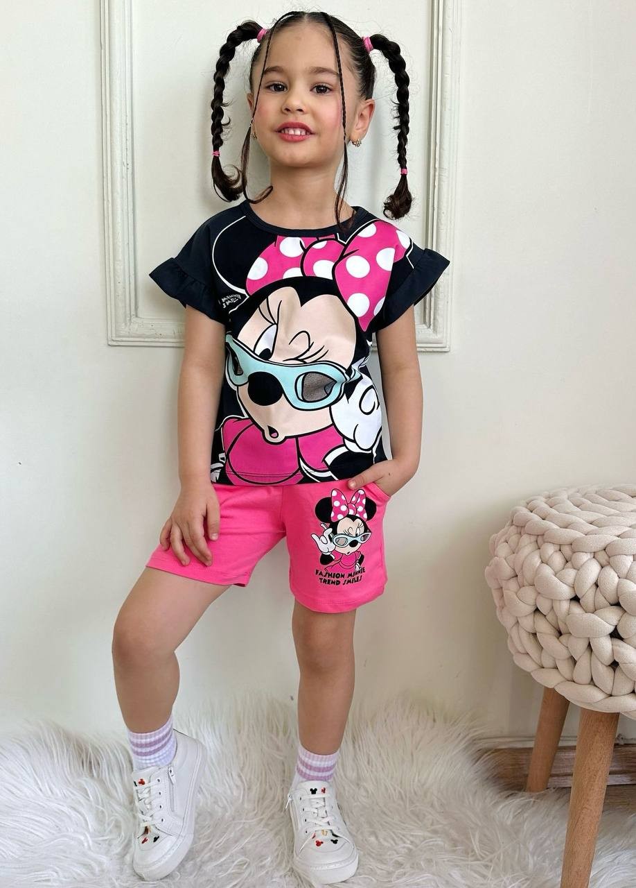 Kız Çocuk Fuşya Minnie Mouse Şortlu Takım