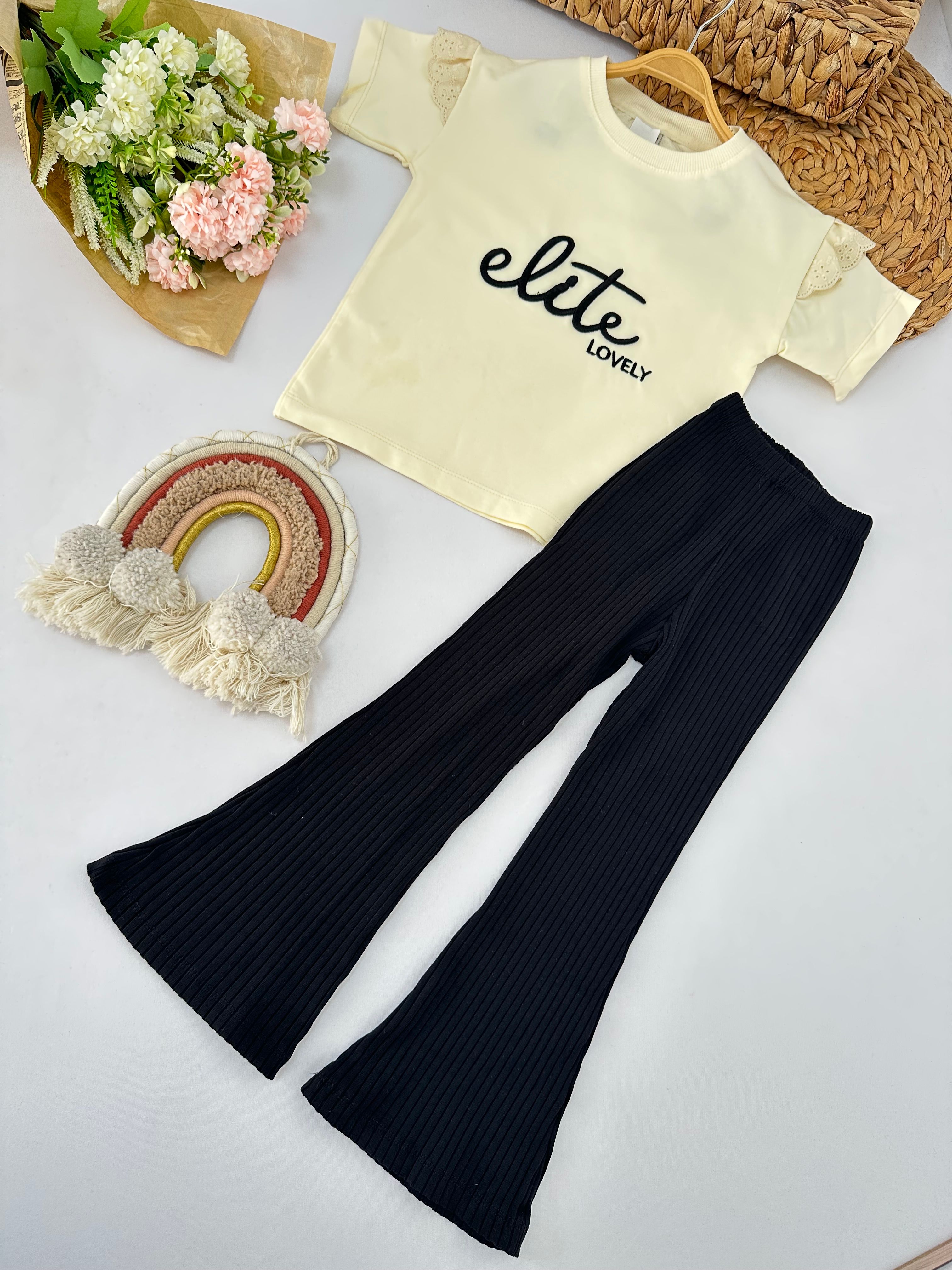 Kız Çocuk Siyah Elite Lovely Yazılı Takım