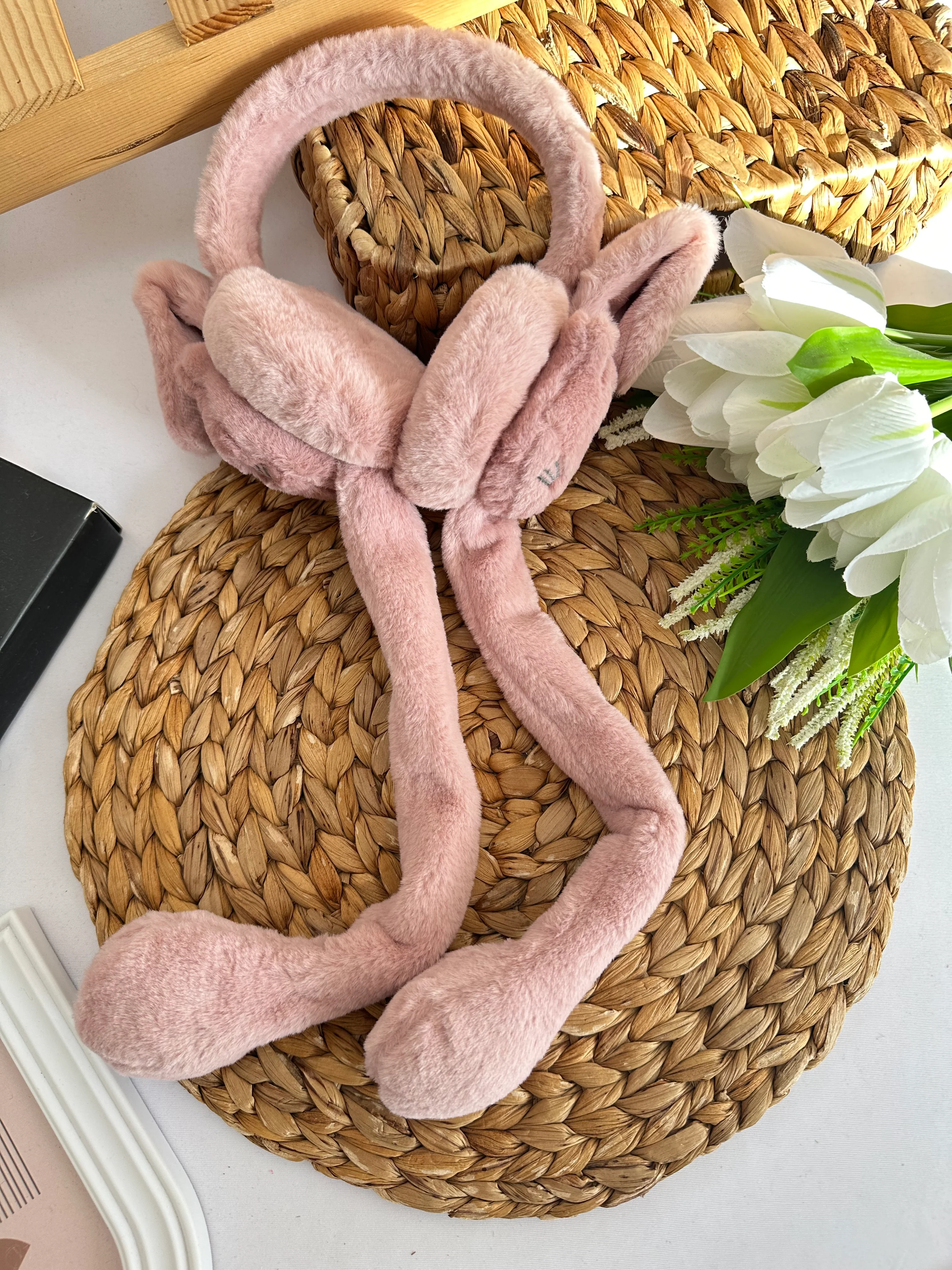 Kız Çocuk Gül Kurusu Kedi Figürlü Kulaklık