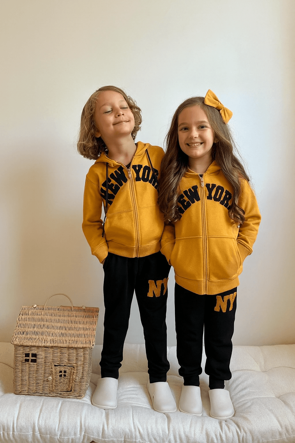 Unisex Sarı New York Fermuarlı Alt-Üst Takım