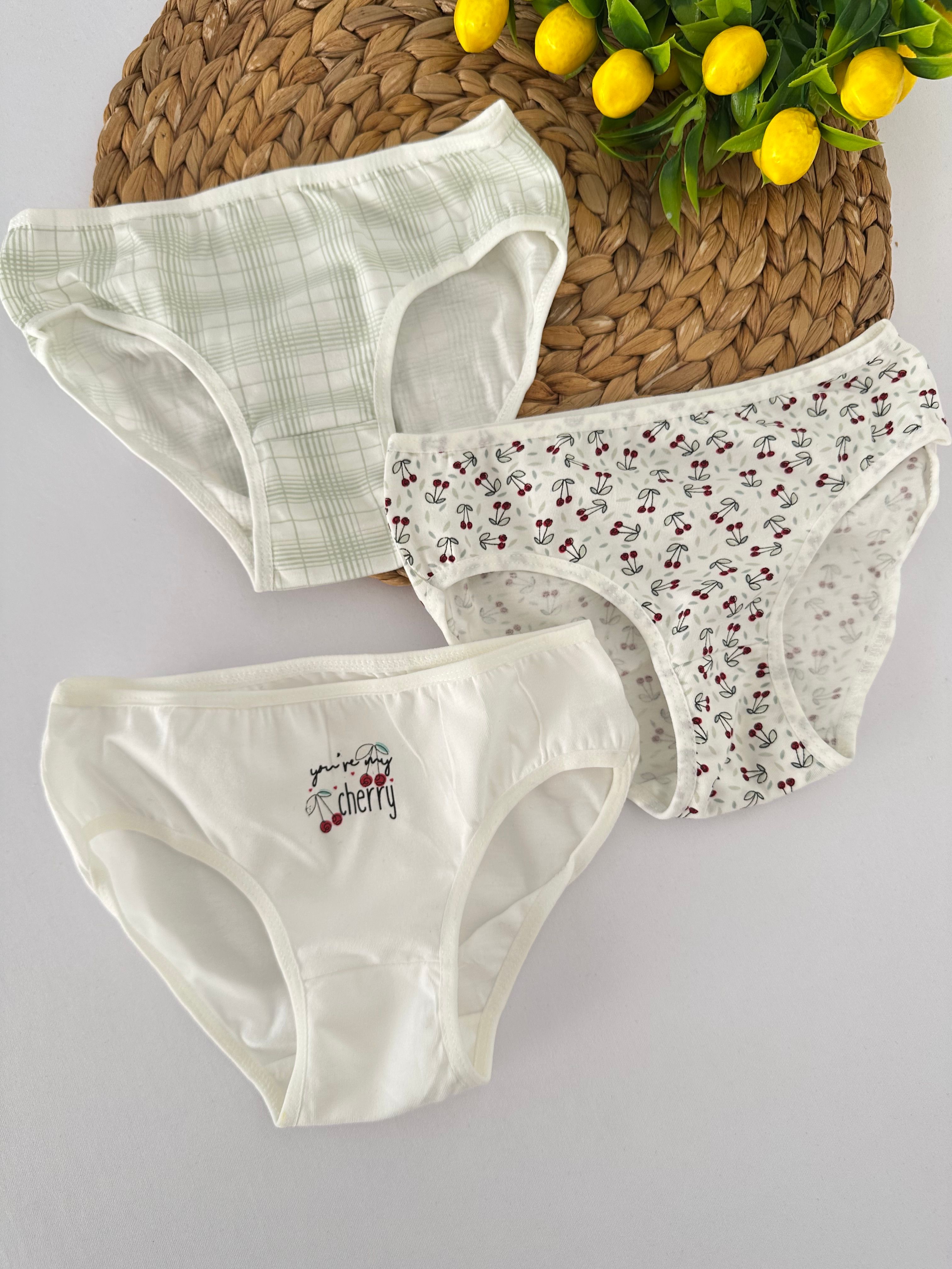 Kız Çocuk Kiraz Desenli 3’lü Slip Külot Set