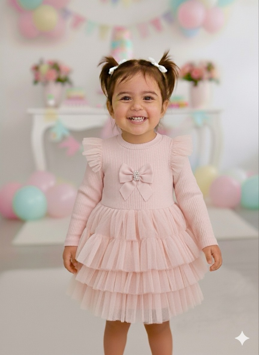 Kız Çocuk Pembe Önü Fırfırlı Şort Etekli Takım