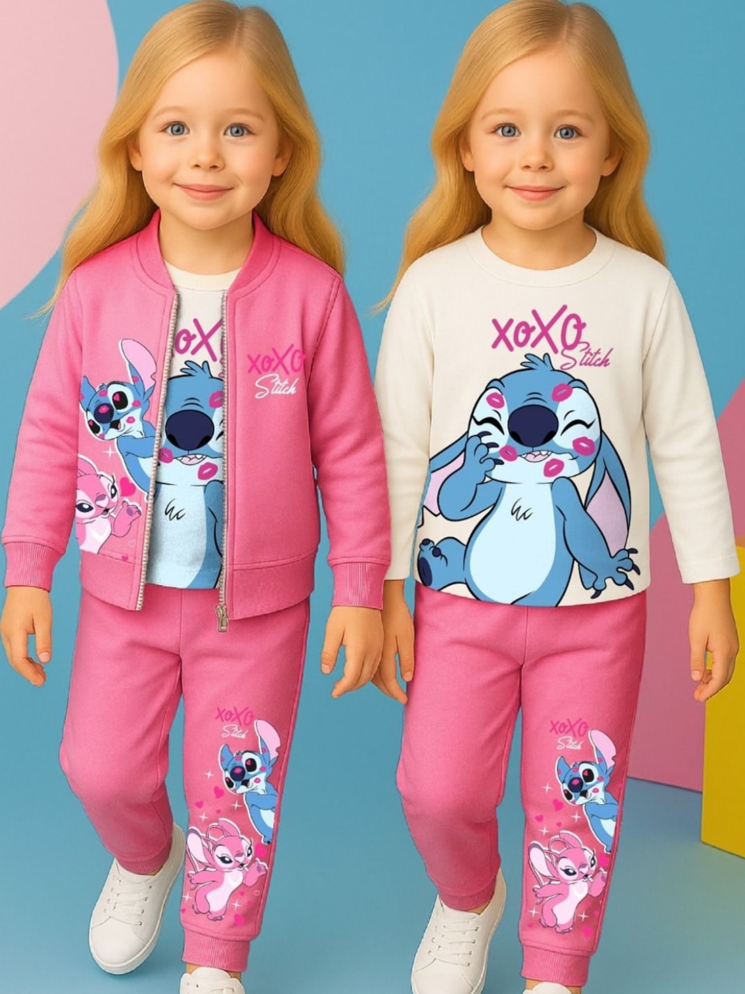 Kız Çocuk Fuşya Stitch 3'lü Takım