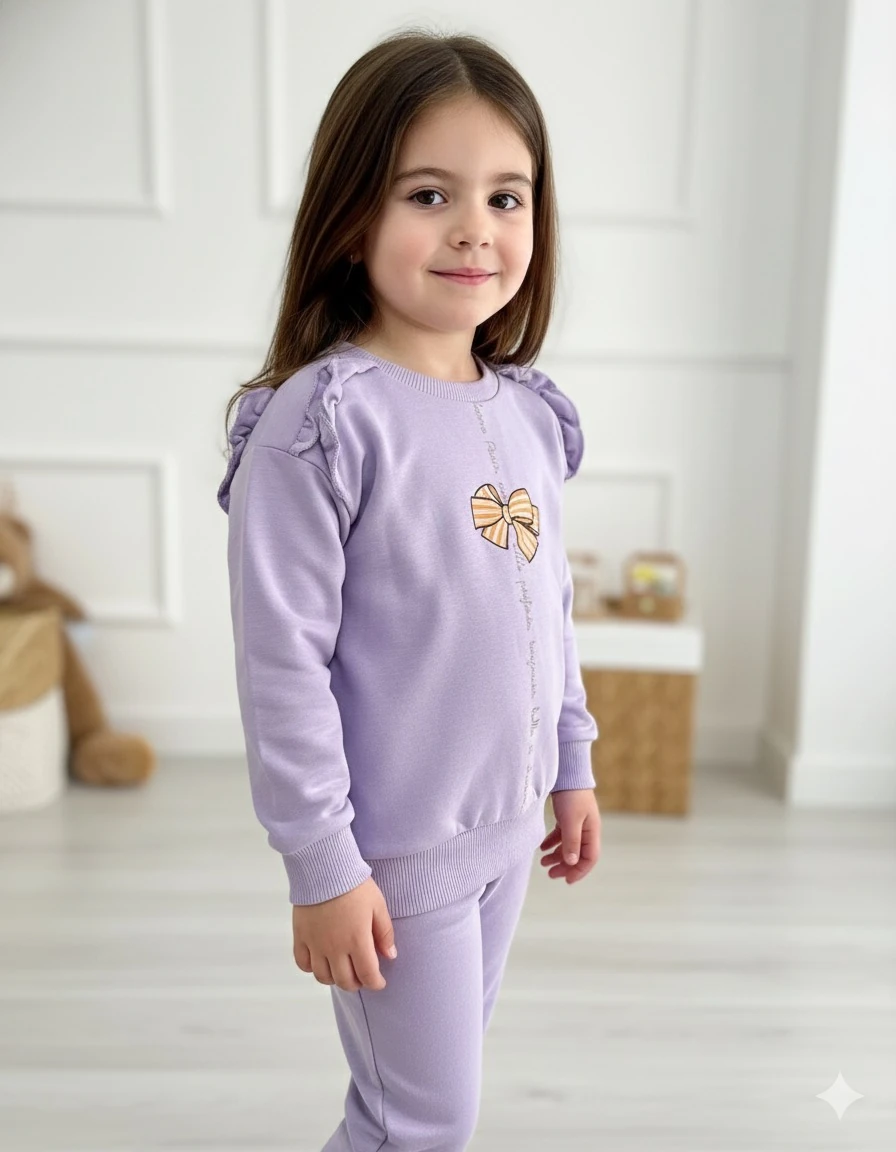 Kız Çocuk Mor Kurdele Detaylı Takım
