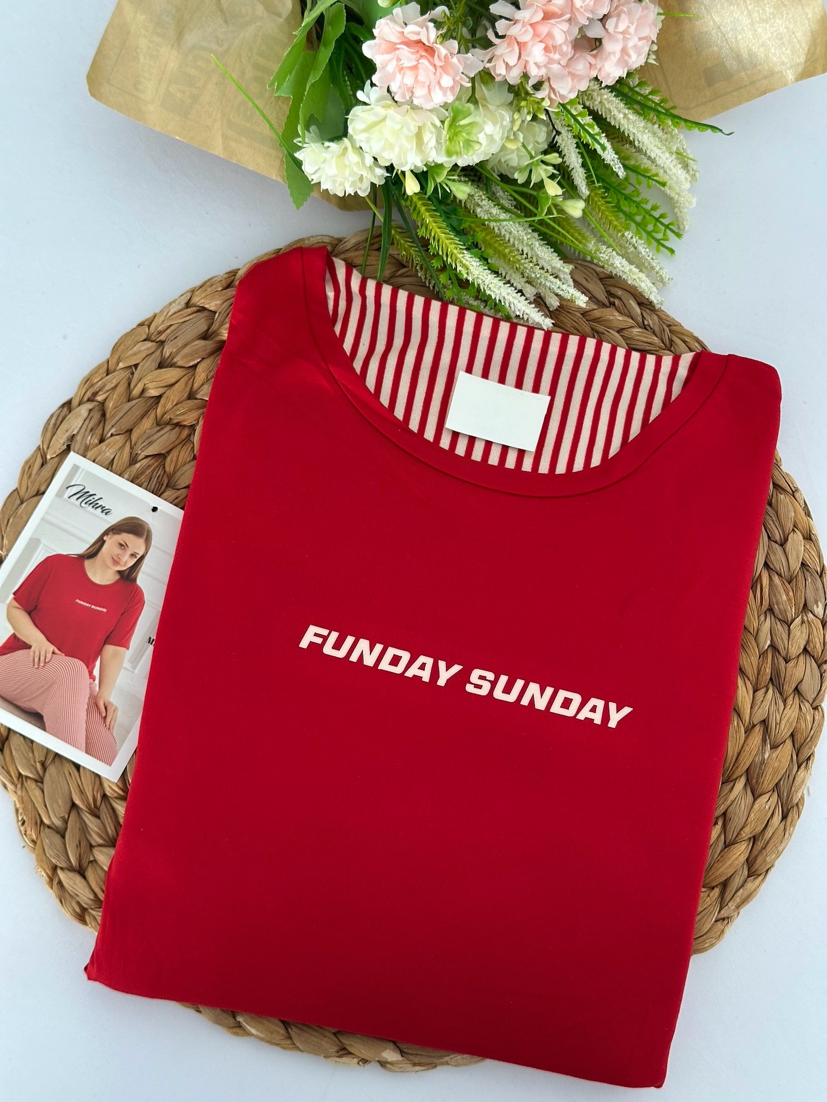Kırmızı Fun Day Sunday Kadın Pijama Takımı