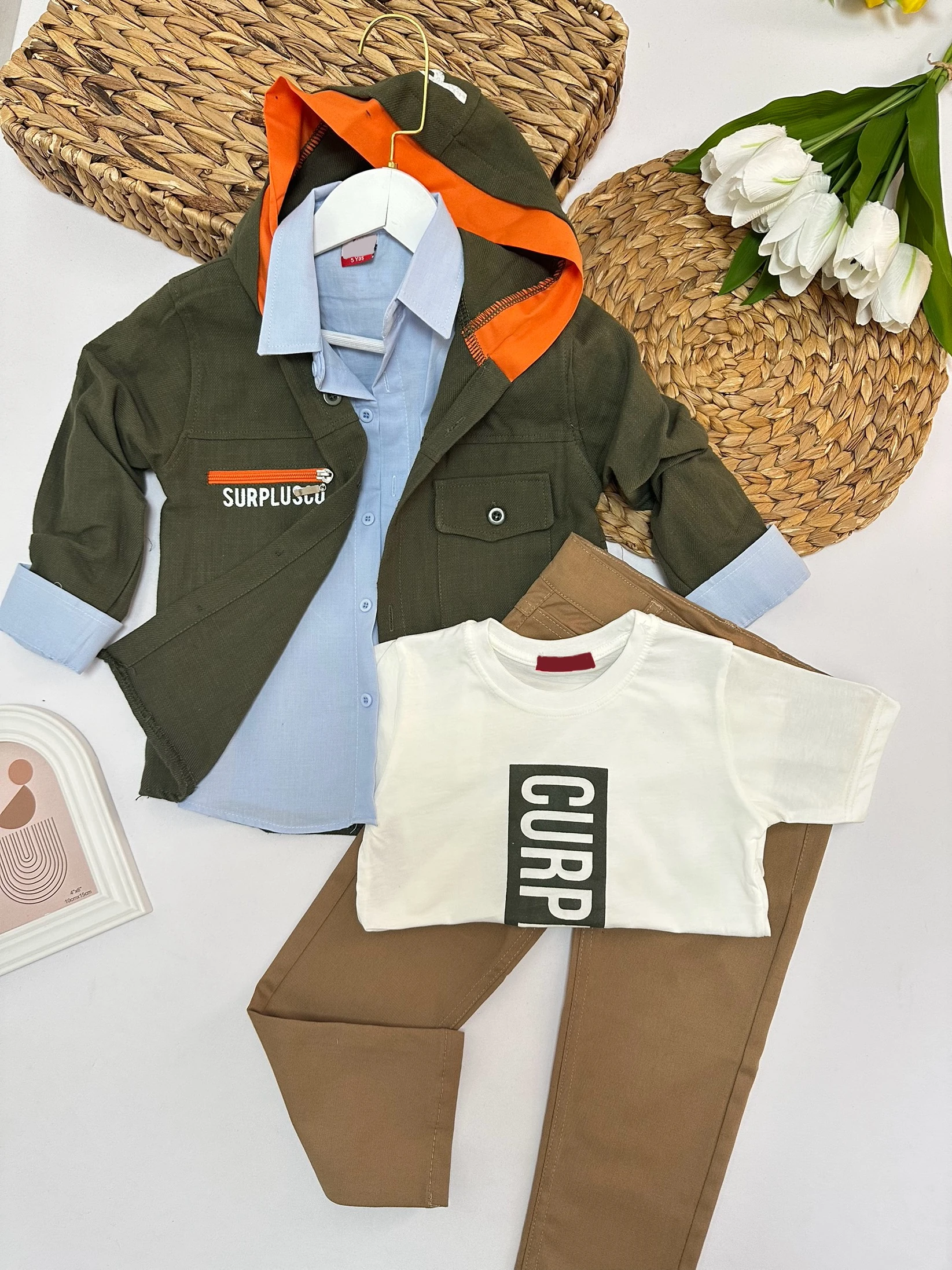 Erkek Çocuk Haki Ceket Kot Pantolon CurPlus 4'lü Takım