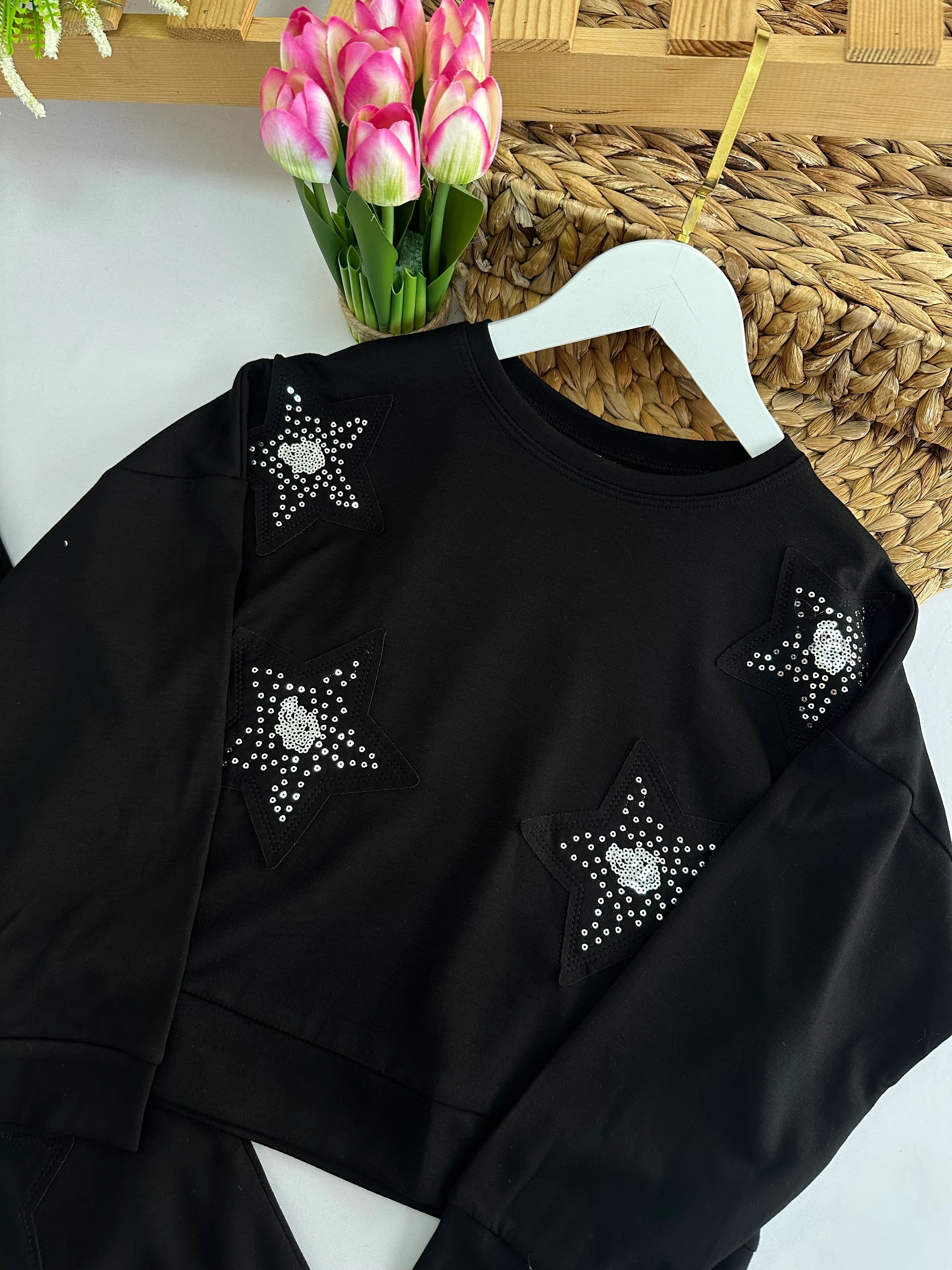 Kız Çocuk Siyah Oysho Kumaş Yıldızlı Takım