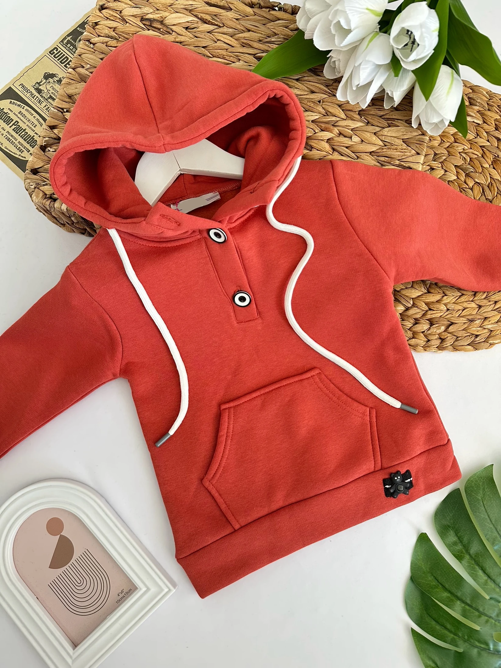 Kız Çocuk Nar Çiçeği Kanguru Cep Sweat