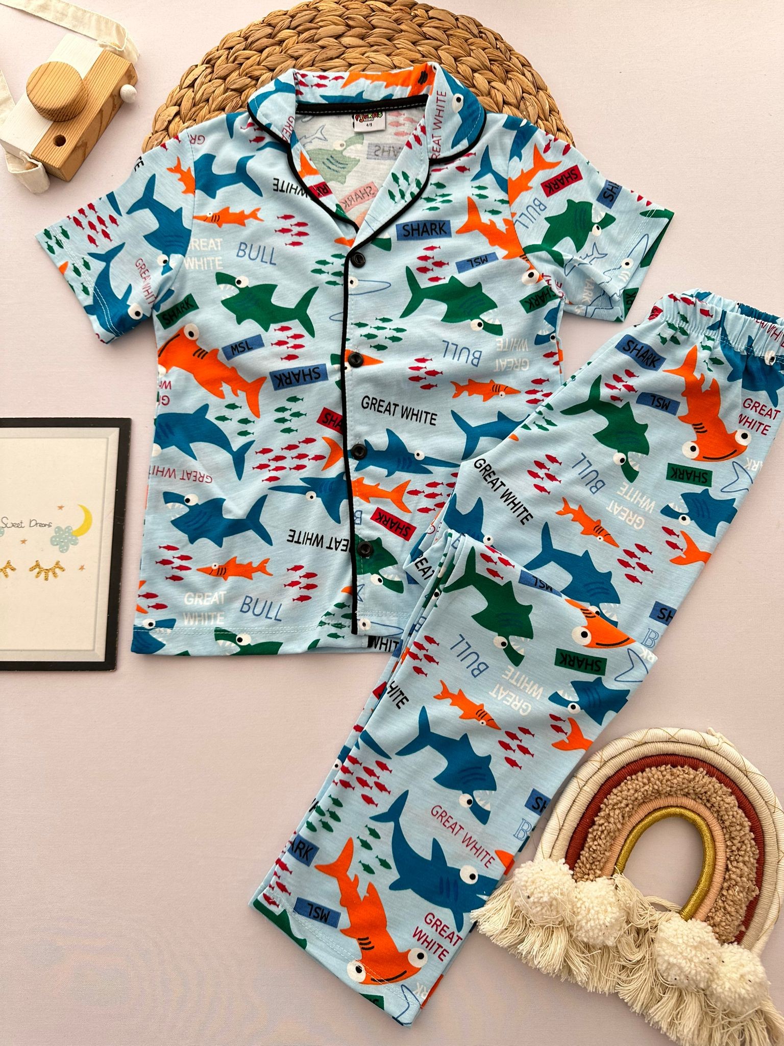 Erkek Çocuk  Balık Desenli 2'Li Pijama Takım