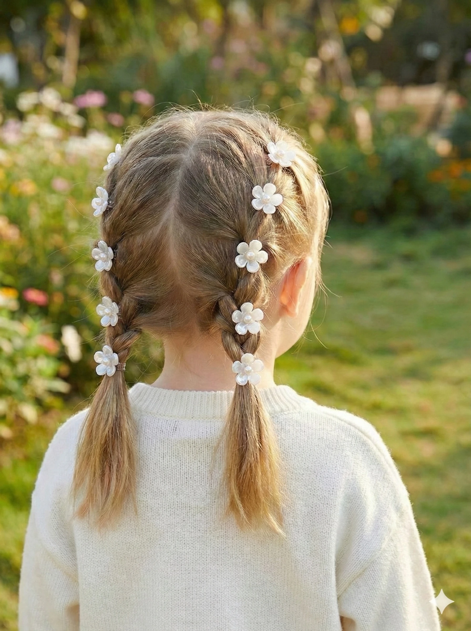 İnci Beyazı Çiçek  10'lu Charm Saç Yüzüğü