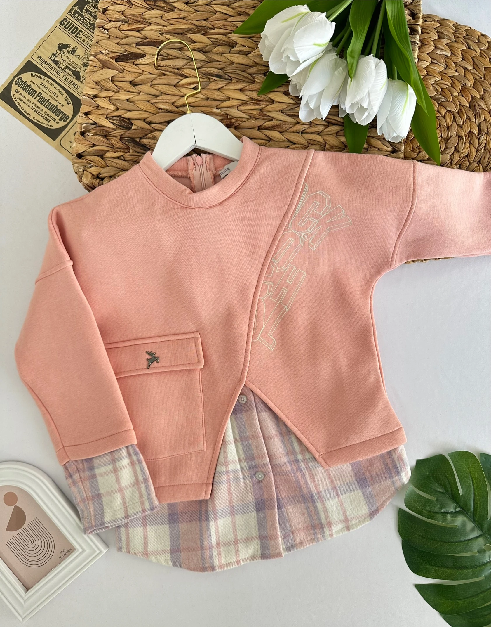 Kız Çocuk Pembe Gömlek Detaylı Sweat