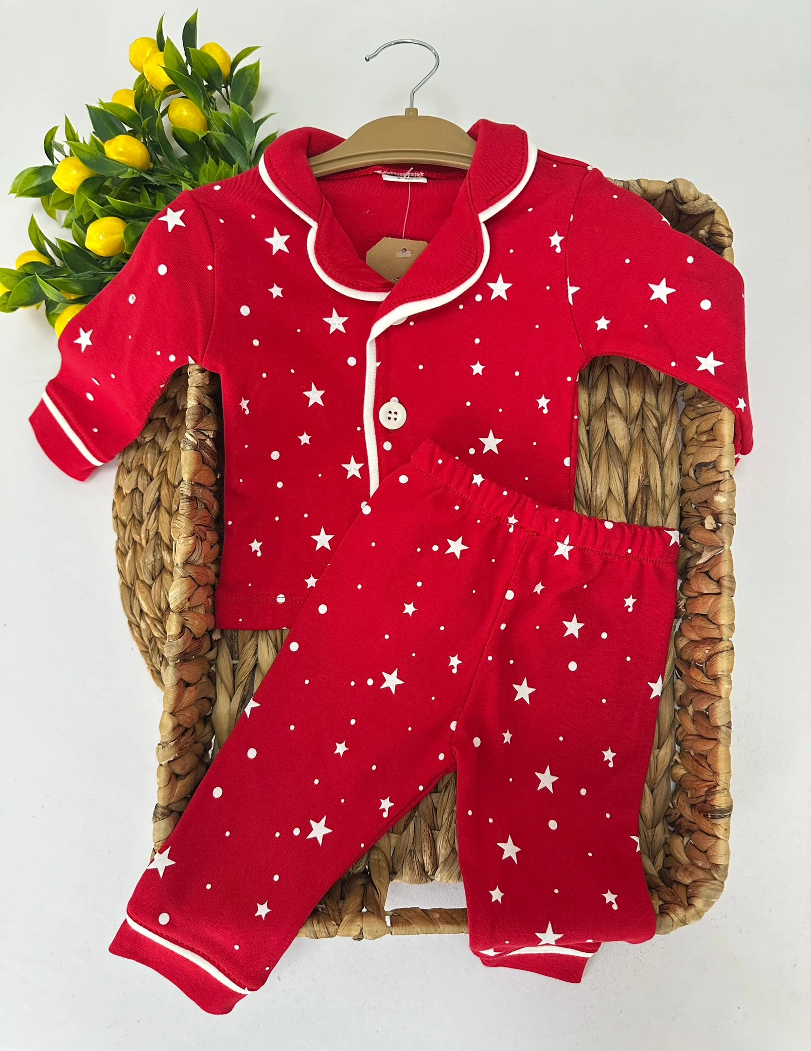 Bebek Kırmızı Yıldız Desenli Pijama Takımı