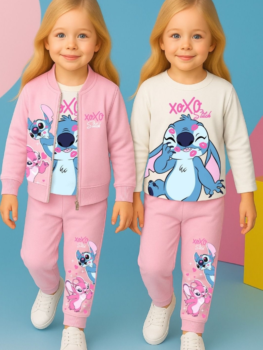 Kız Çocuk Pembe Stitch 3'lü Takım
