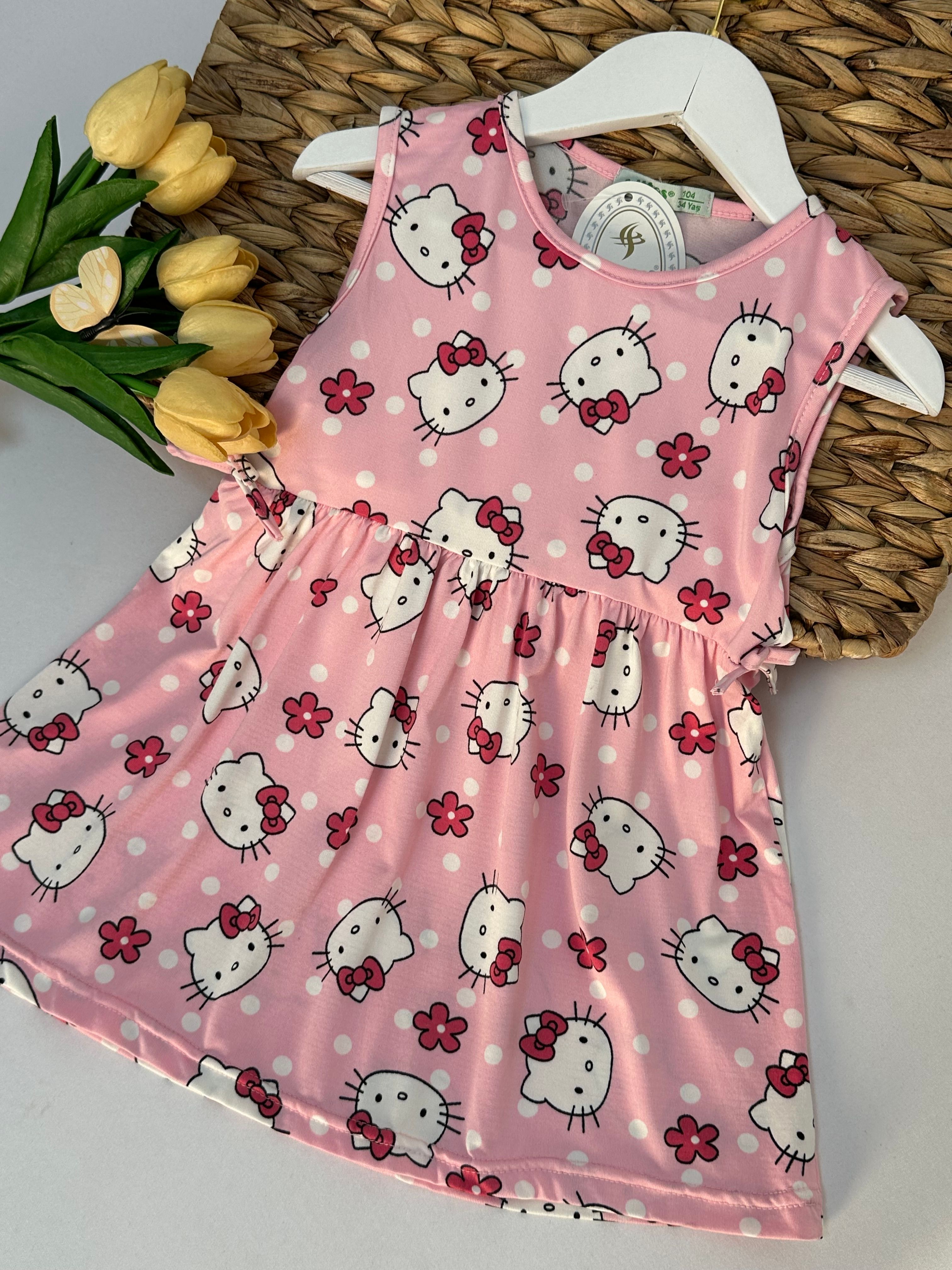 Kız Çocuk Hello Kitty Desenli Elbise 