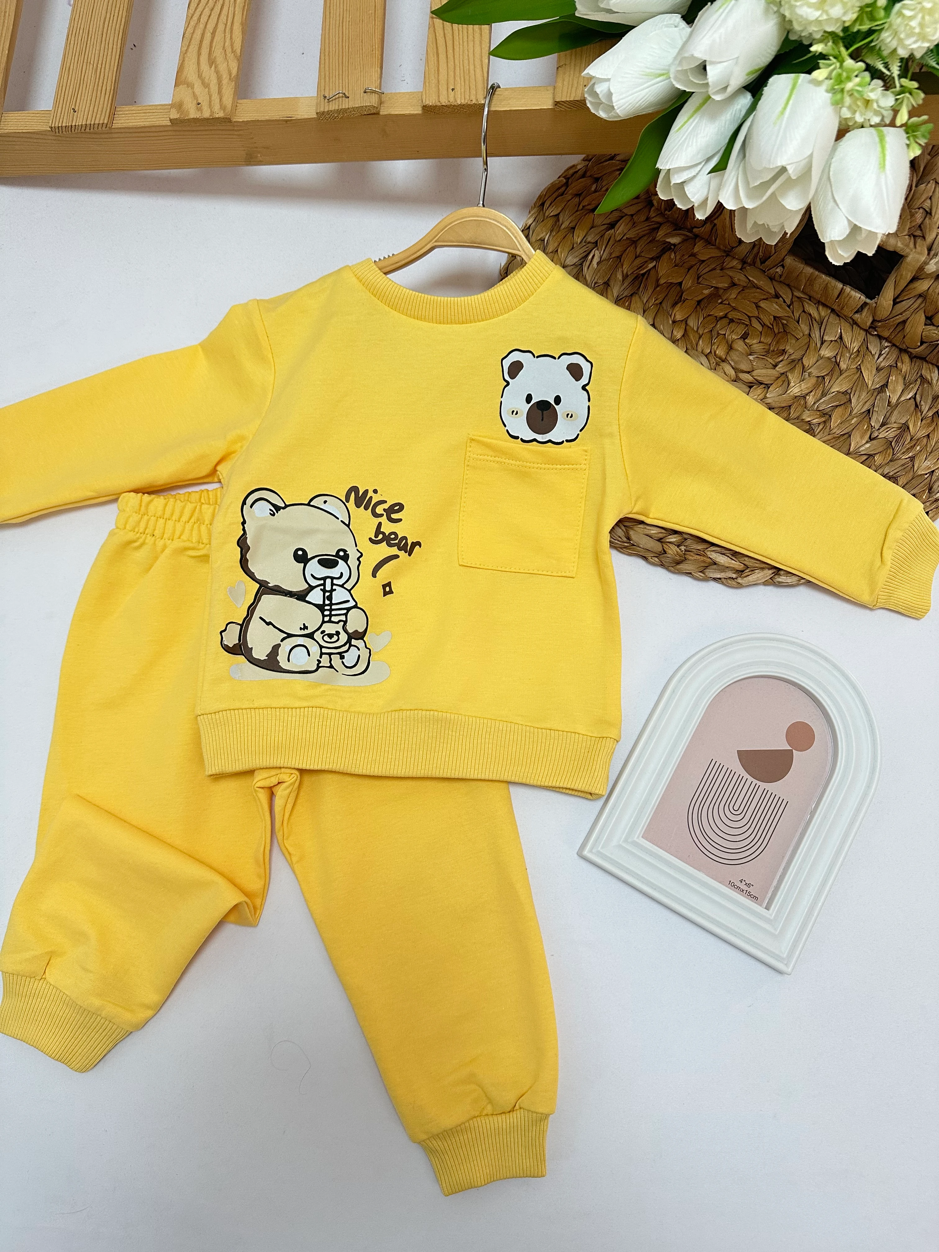 Erkek Çocuk Sarı Cepli Ayıcık Takım