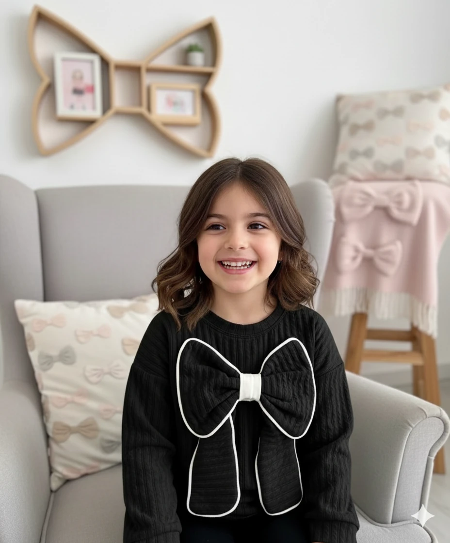 Kız Çocuk Siyah  Büyük Fiyonk Badi