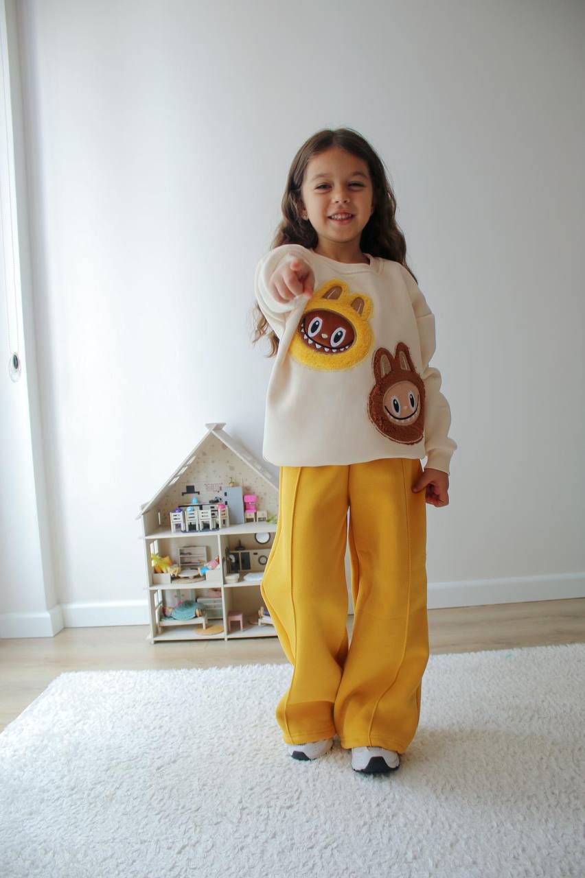Kız Çocuk Sarı Labubu Alt-Üst Takım