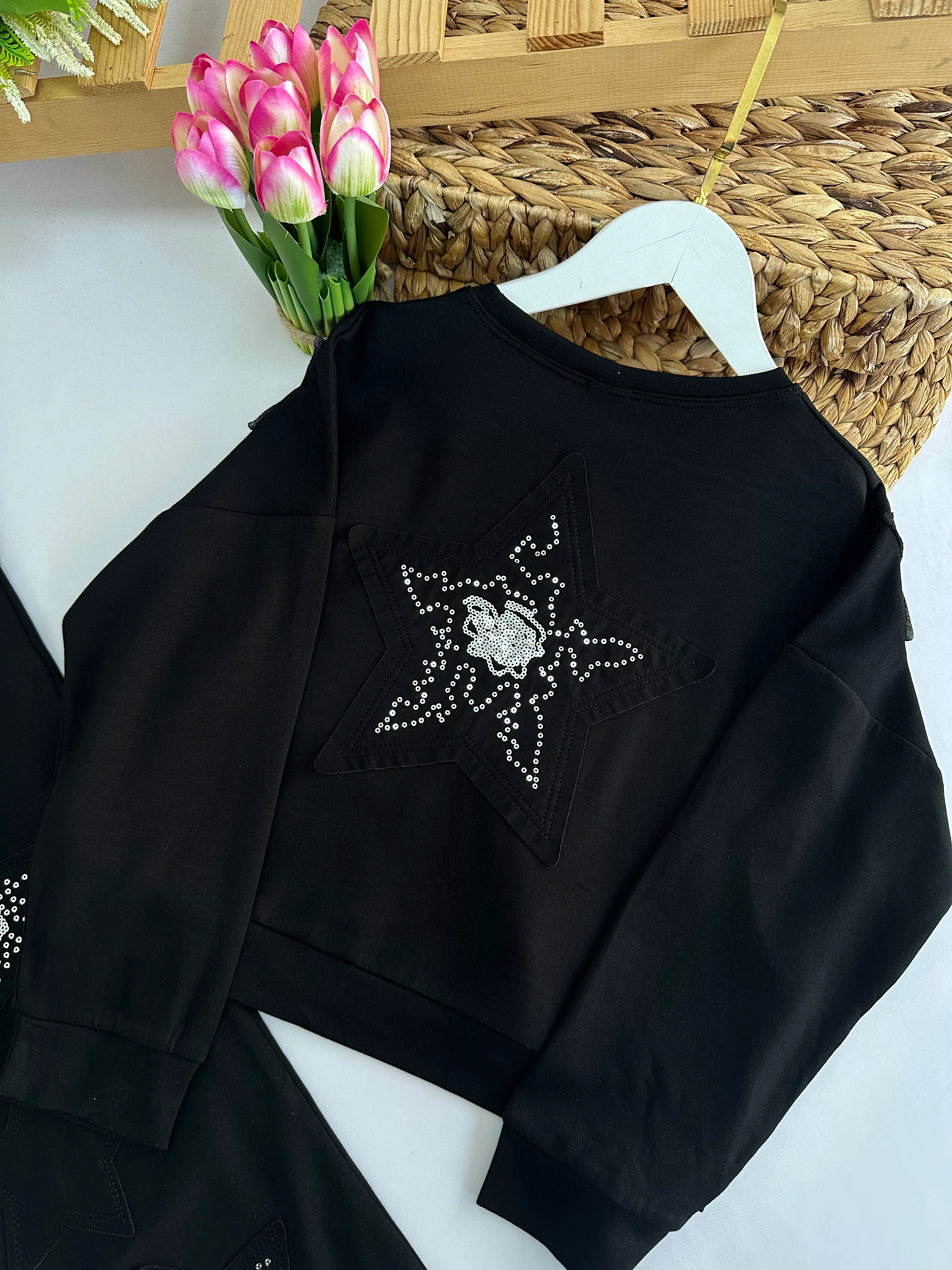 Kız Çocuk Siyah Oysho Kumaş Yıldızlı Takım