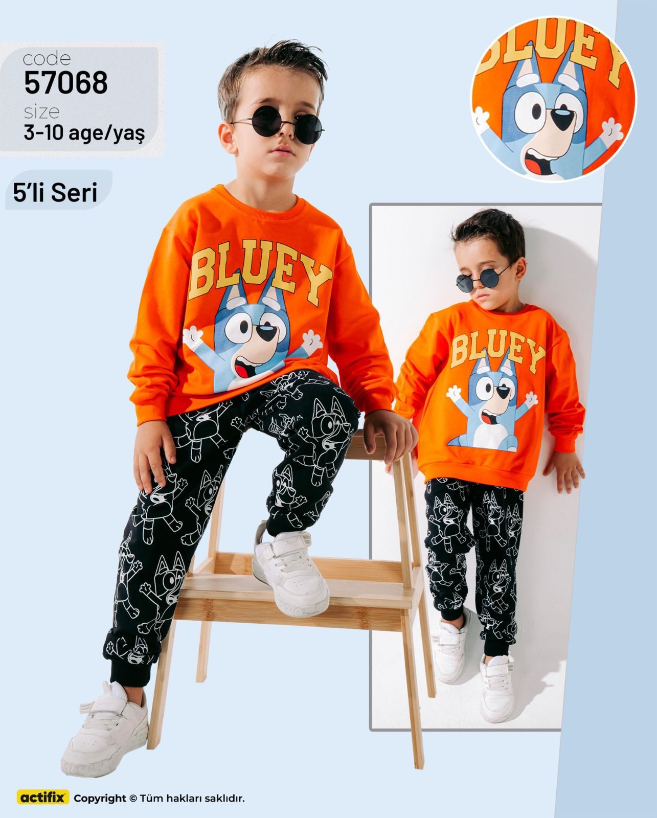 Erkek Çocuk Turuncu Bluey 2'li Takım