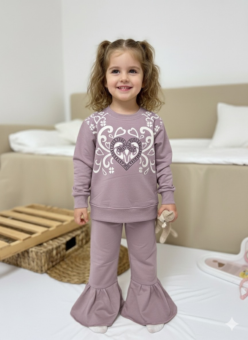 Kız Çocuk Mor Kalpli 2’li Takım