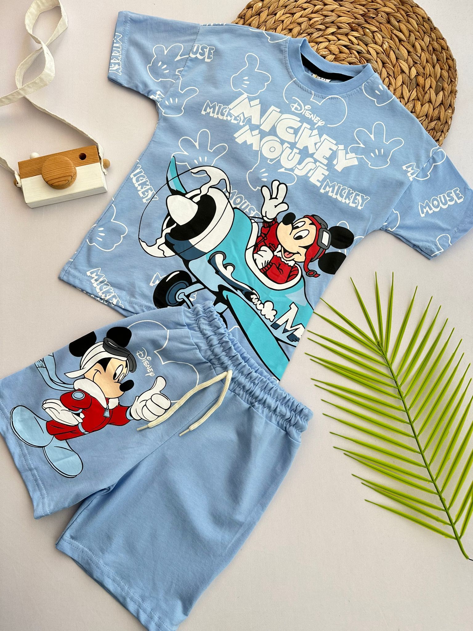 Erkek Çocuk Mavi Mickey Mouse Şortlu Takım