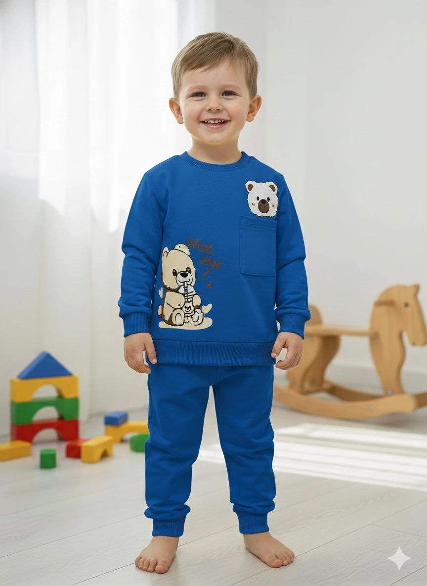 Erkek Çocuk Mavi Cepli Ayıcık Takım
